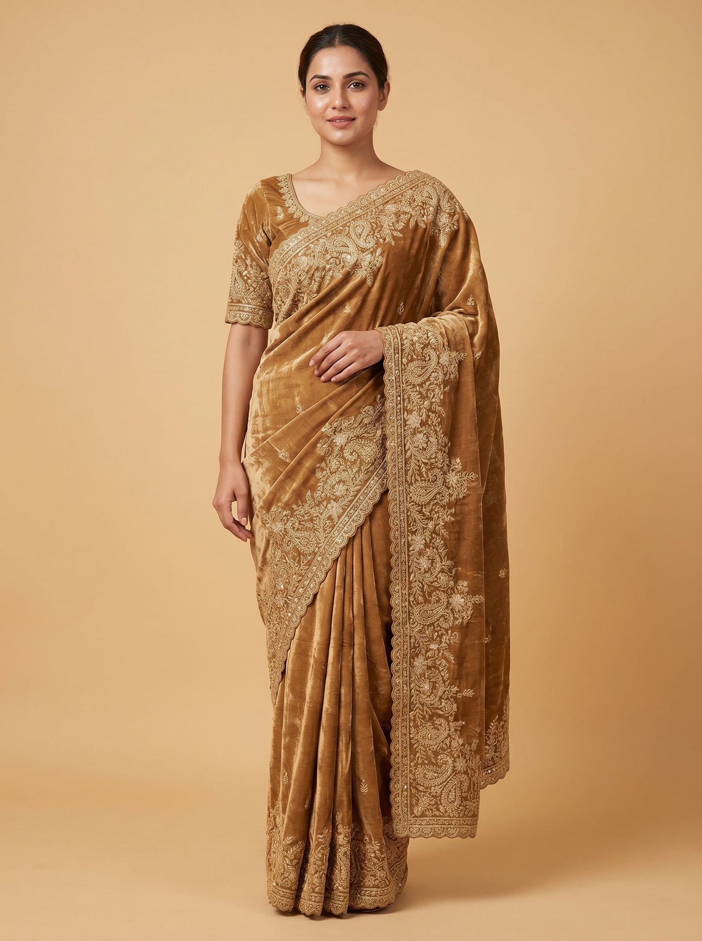 Gold Green Fusion Embroidered Saree