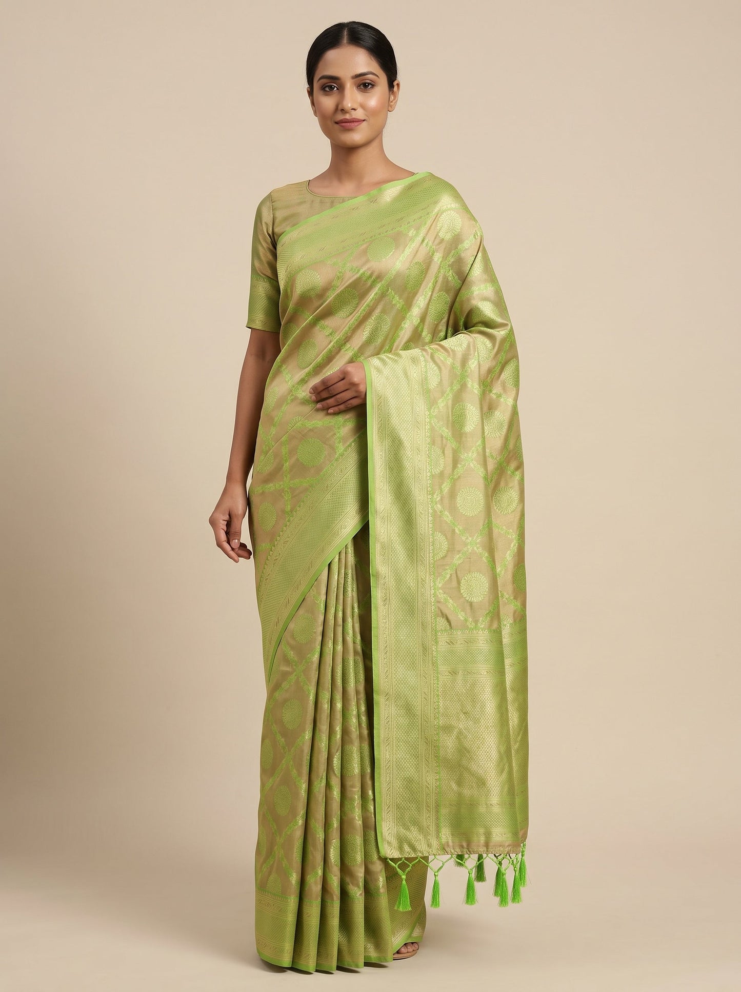 Gold Light Green Spring Gild Handloom Saree