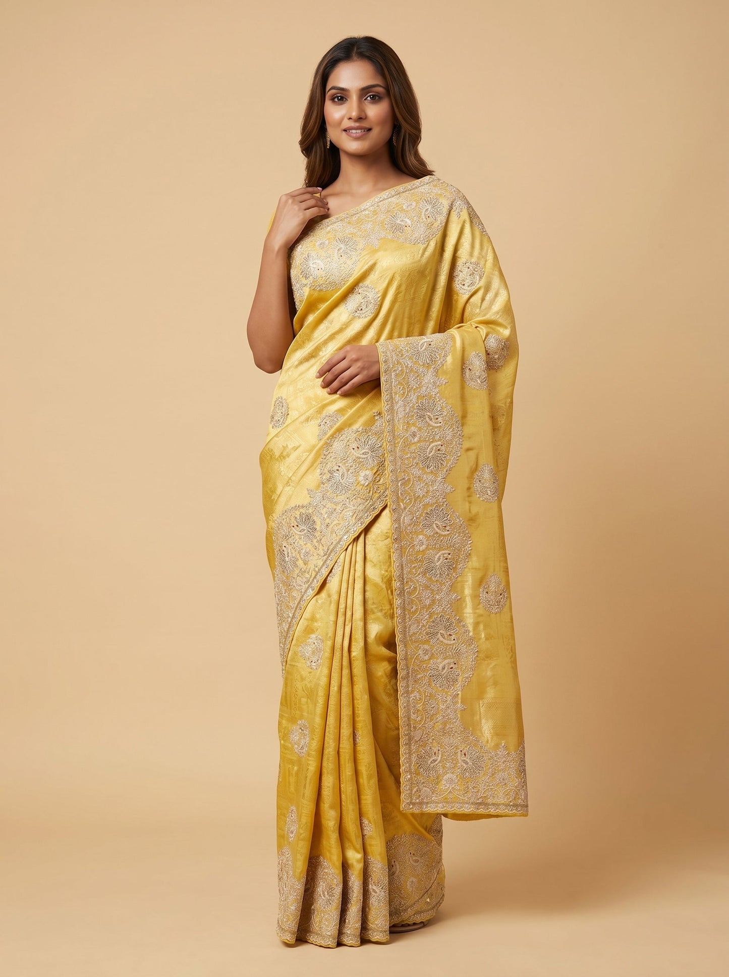 Gold Luxurious Detail Embroidered Saree