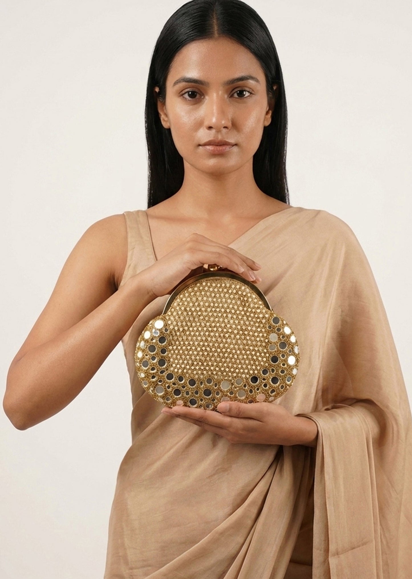 Gold Mirror Work Embellished Clutch