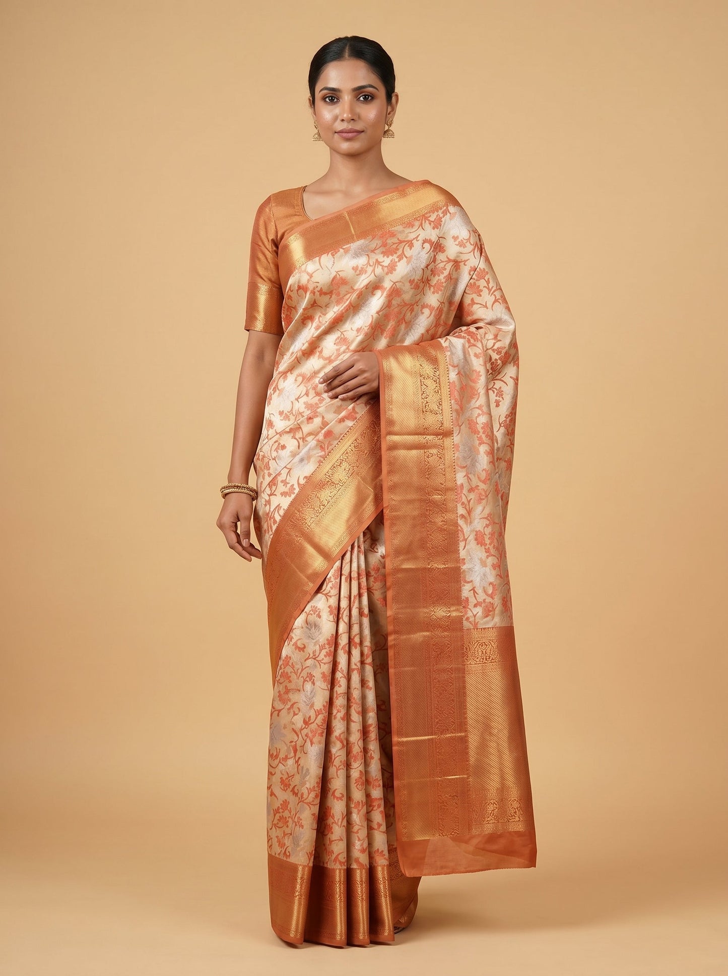 Gold Orange Fusion Handloom Saree