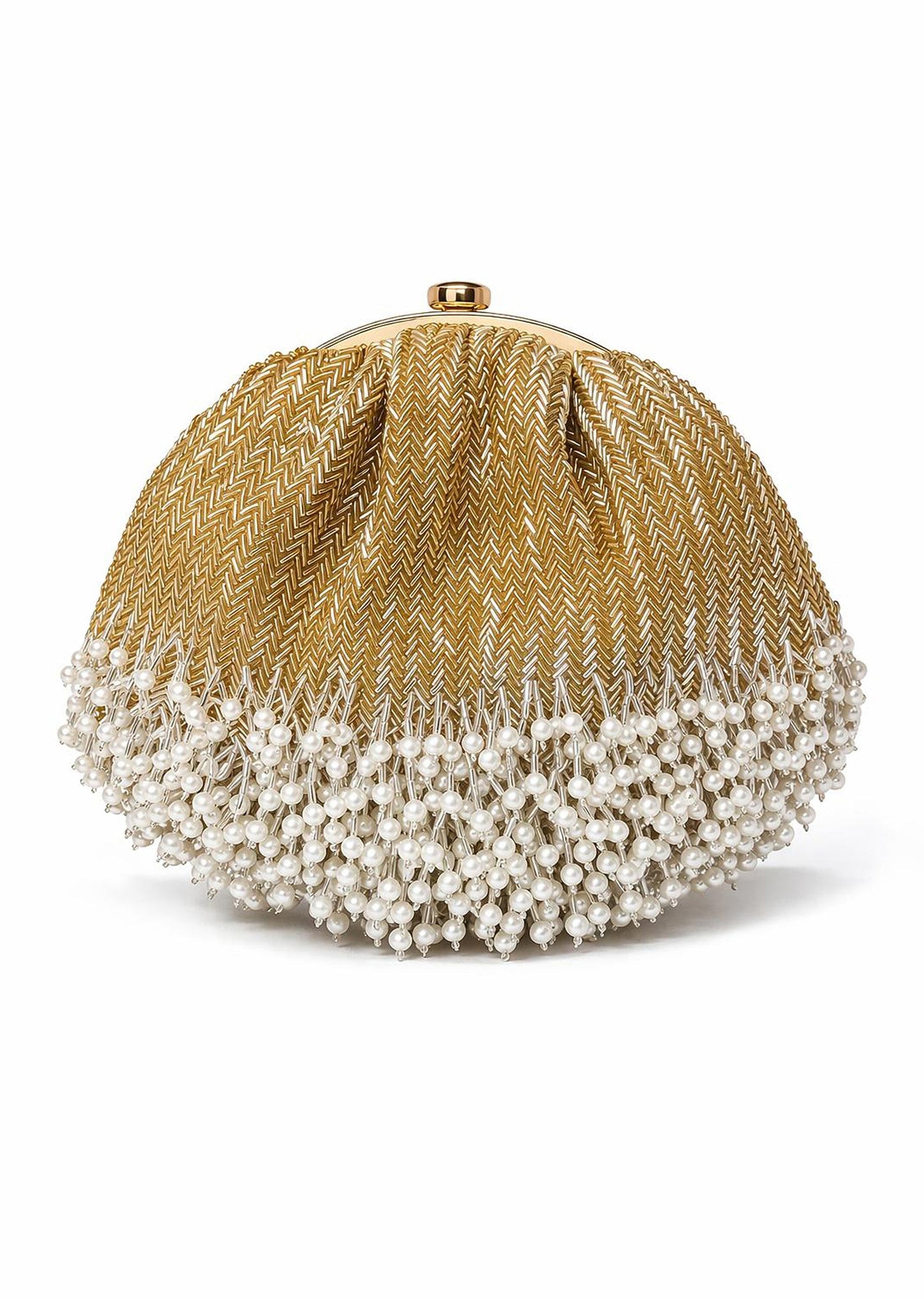 Gold Pearl Beaded Festive Clutch