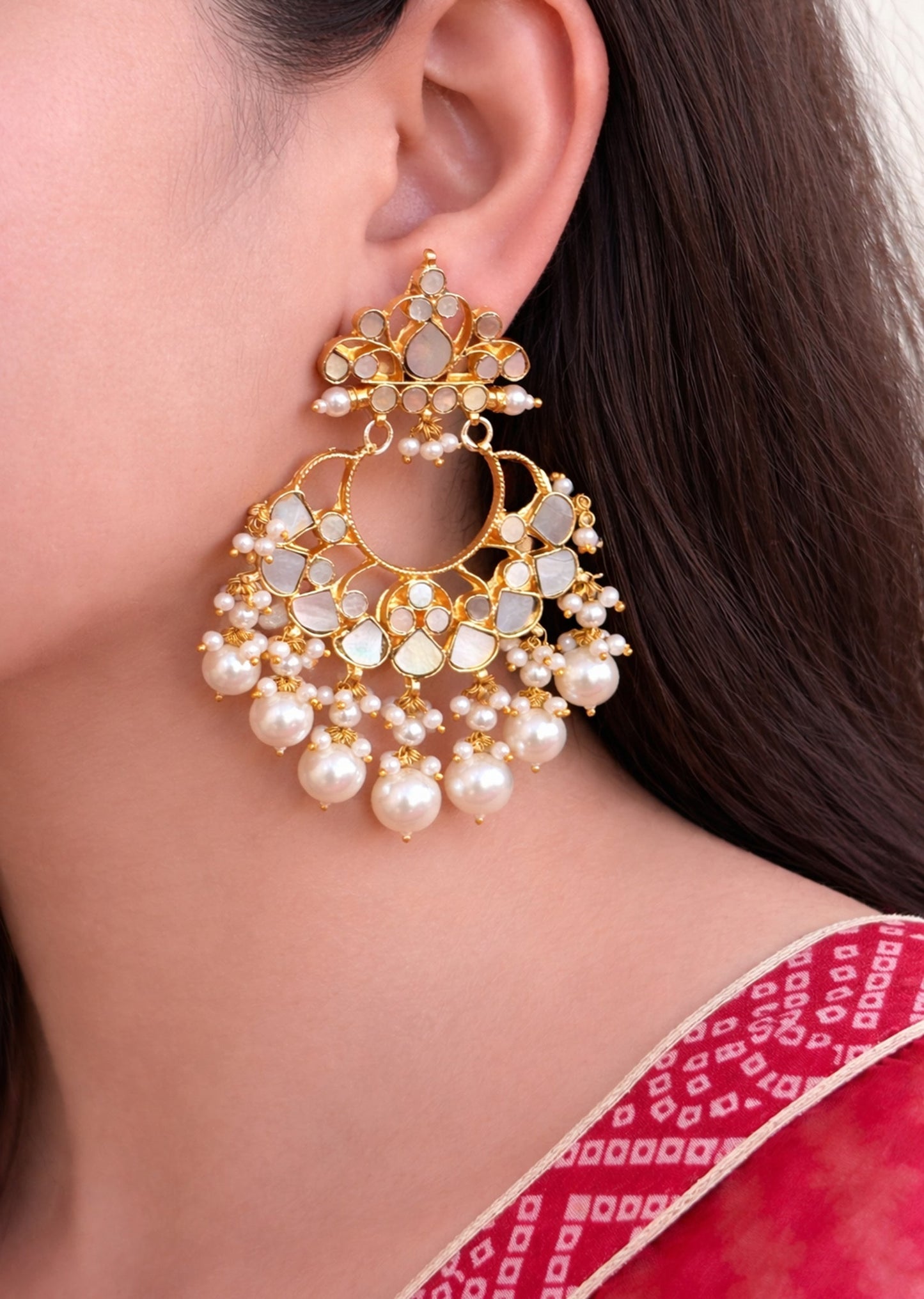 Gold Pearl Statement Earrings