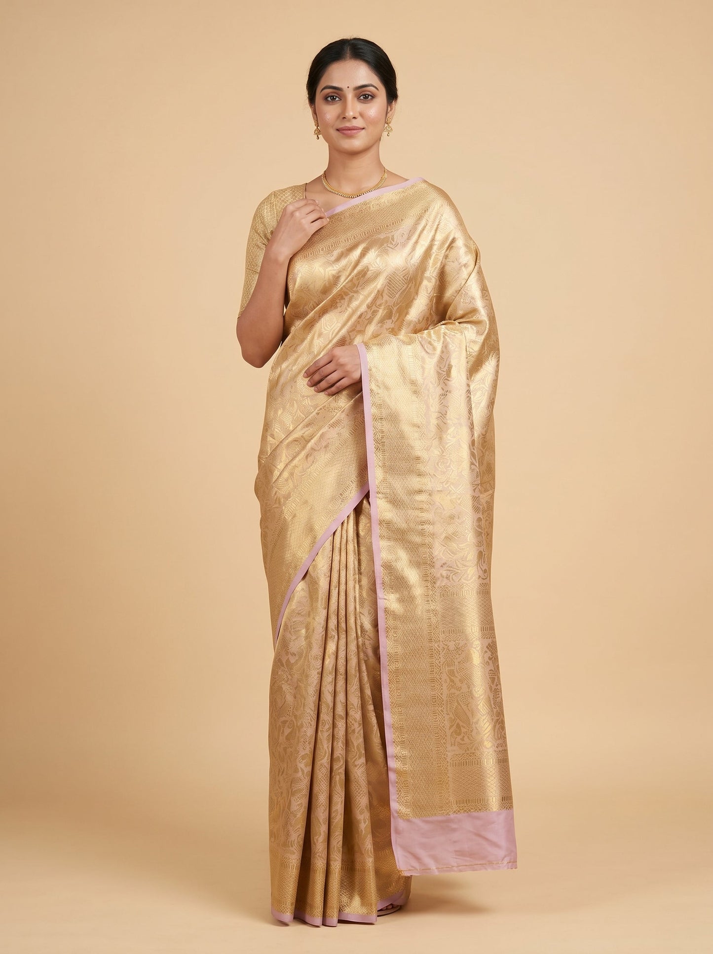 Gold & Pink Mixed Weave Handloom Saree