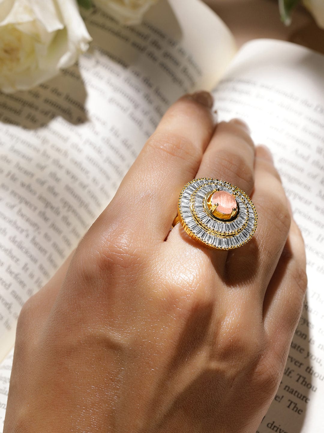 Pink American Diamond Zirconia Gold Ring