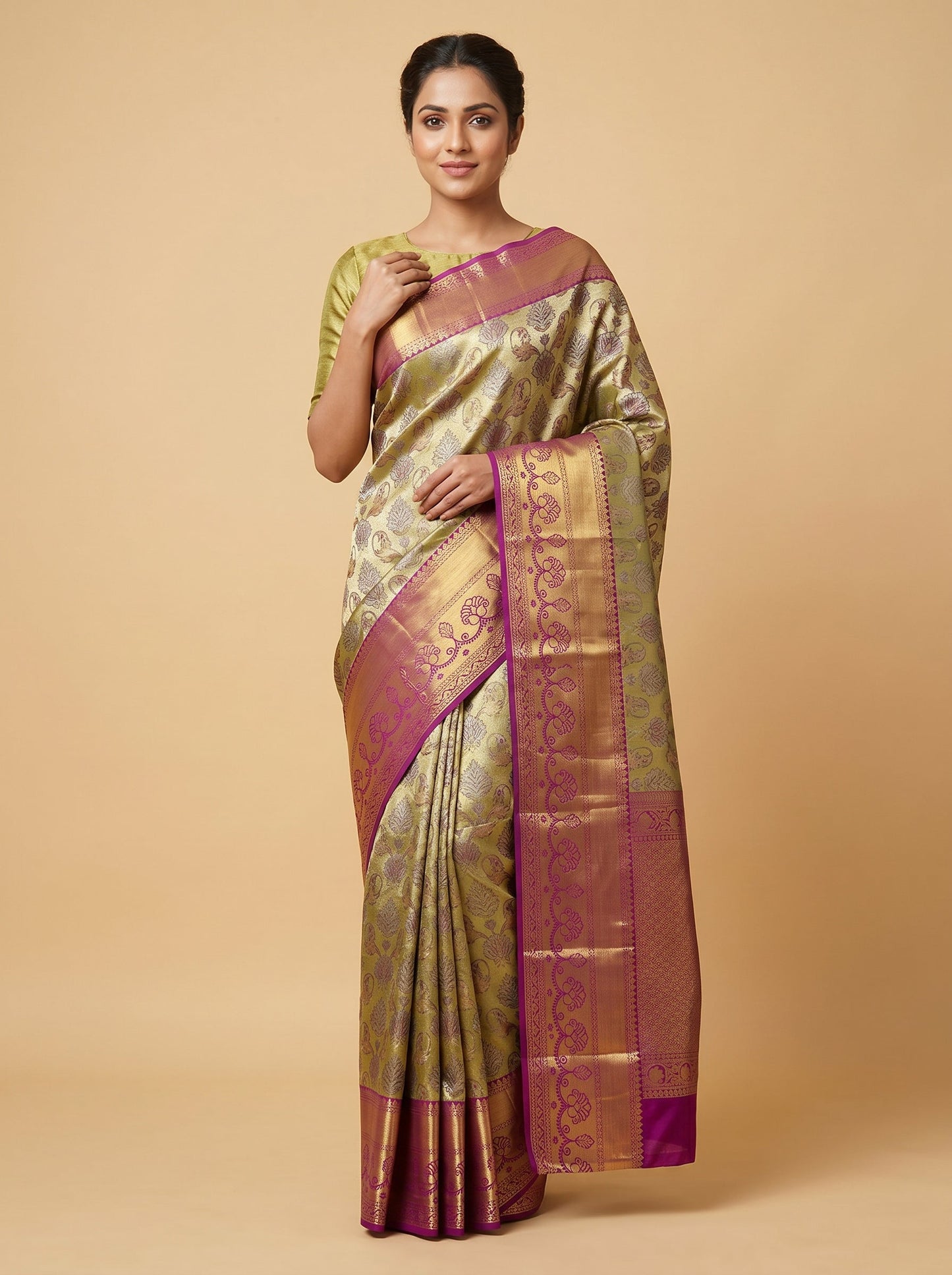 Gold Purple Glow Handloom Saree