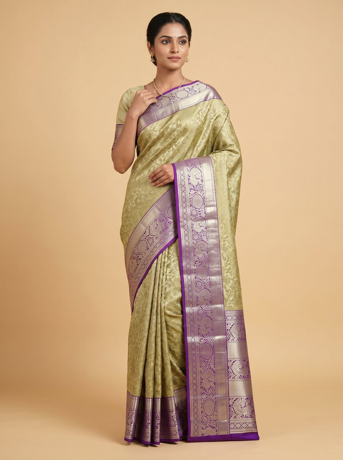 Gold Purple Regal Fusion Handloom Saree