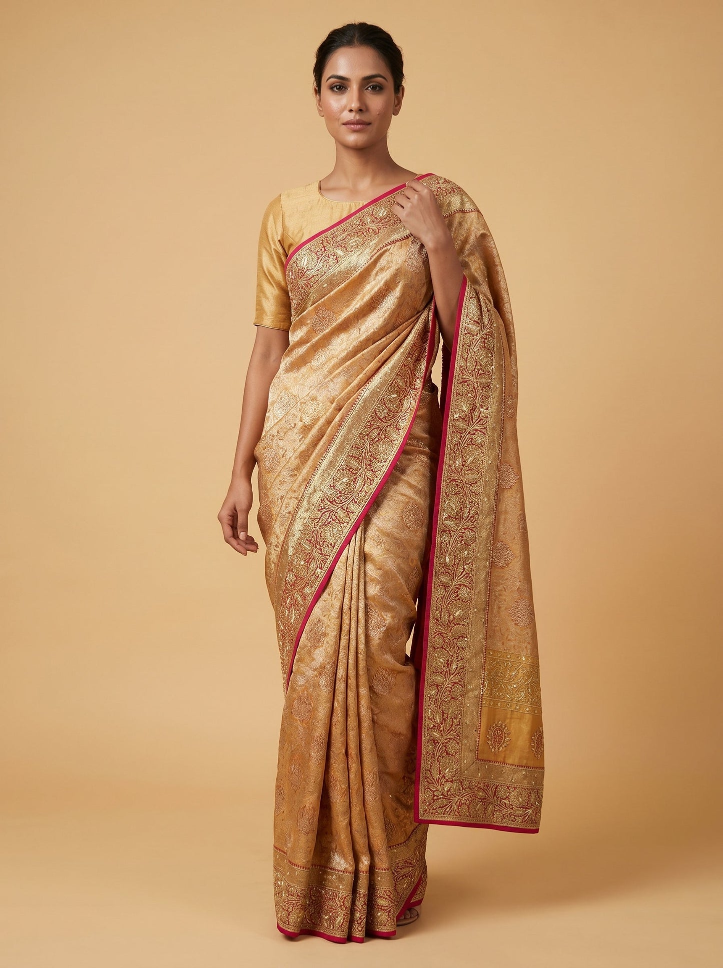Gold Rani Dual Tone Embroidered Saree