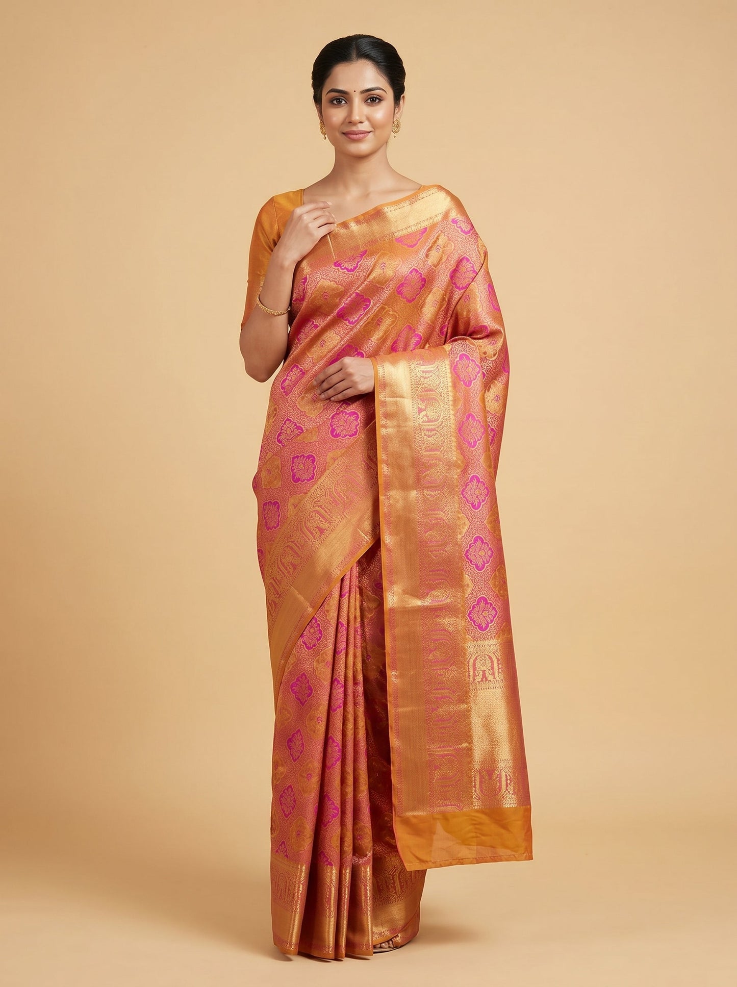 Gold Rani Shot Handloom Saree