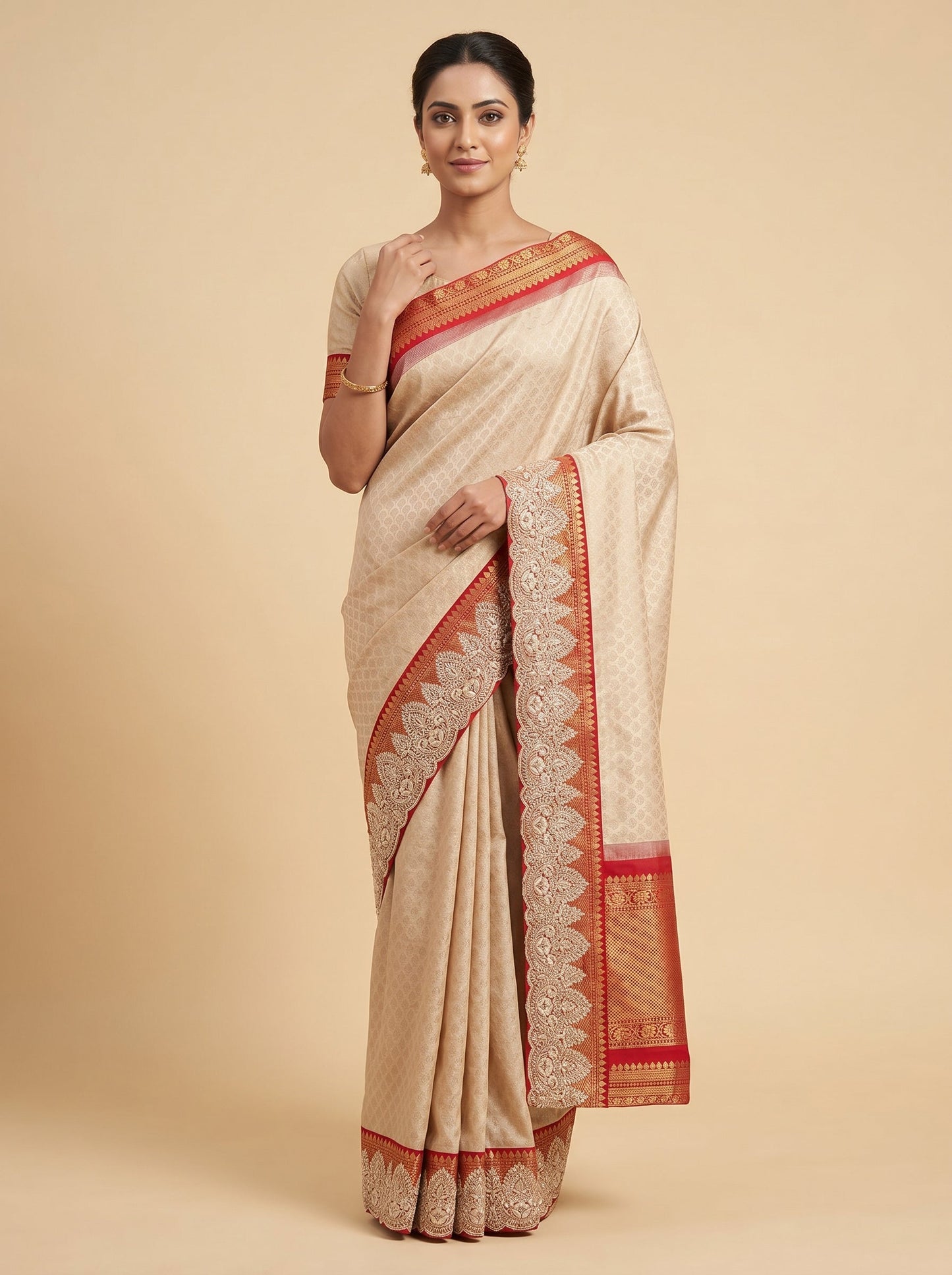 Gold Red Embroidered Saree with Regal Fusion