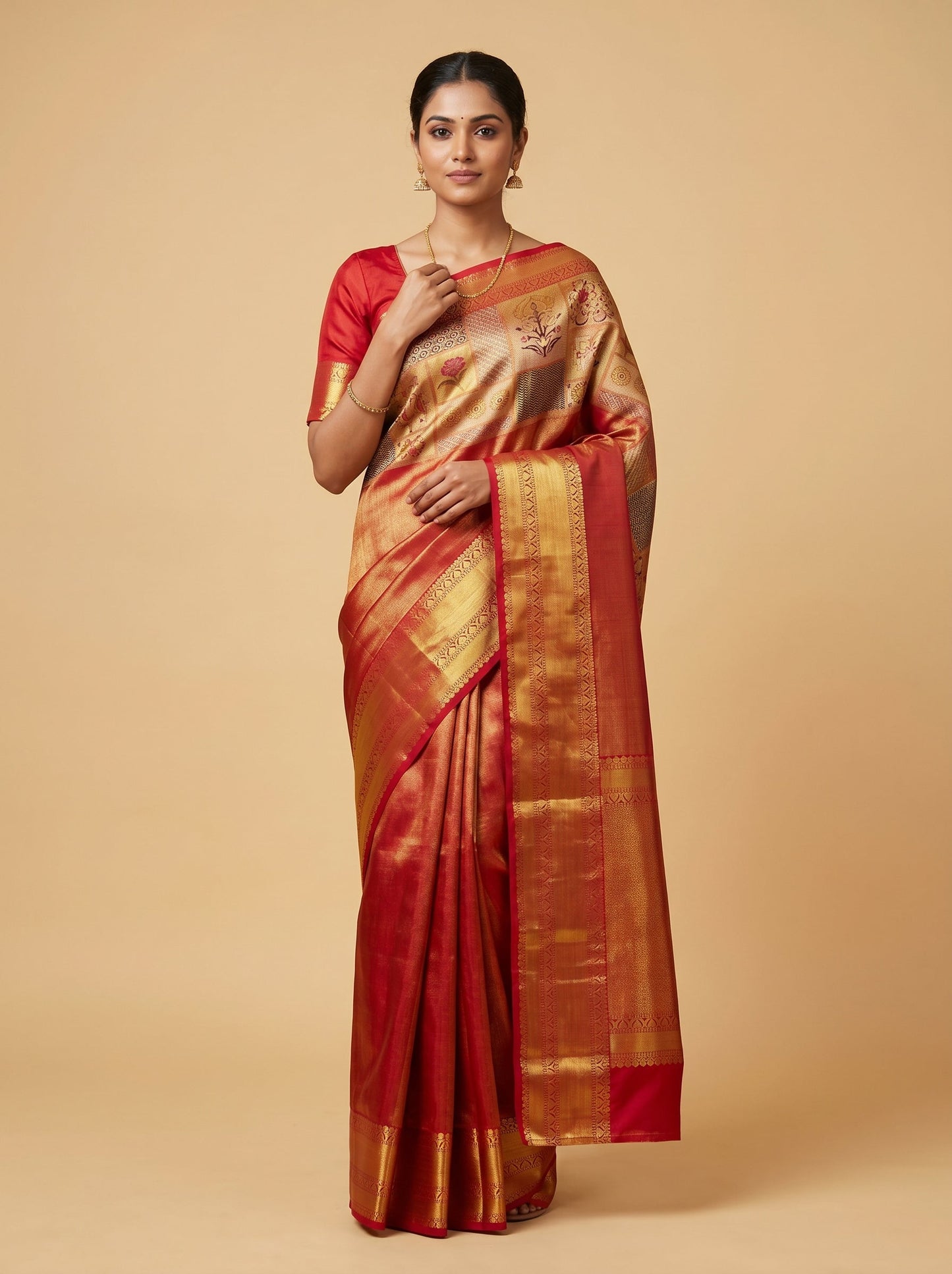 Gold Red Handloom Saree
