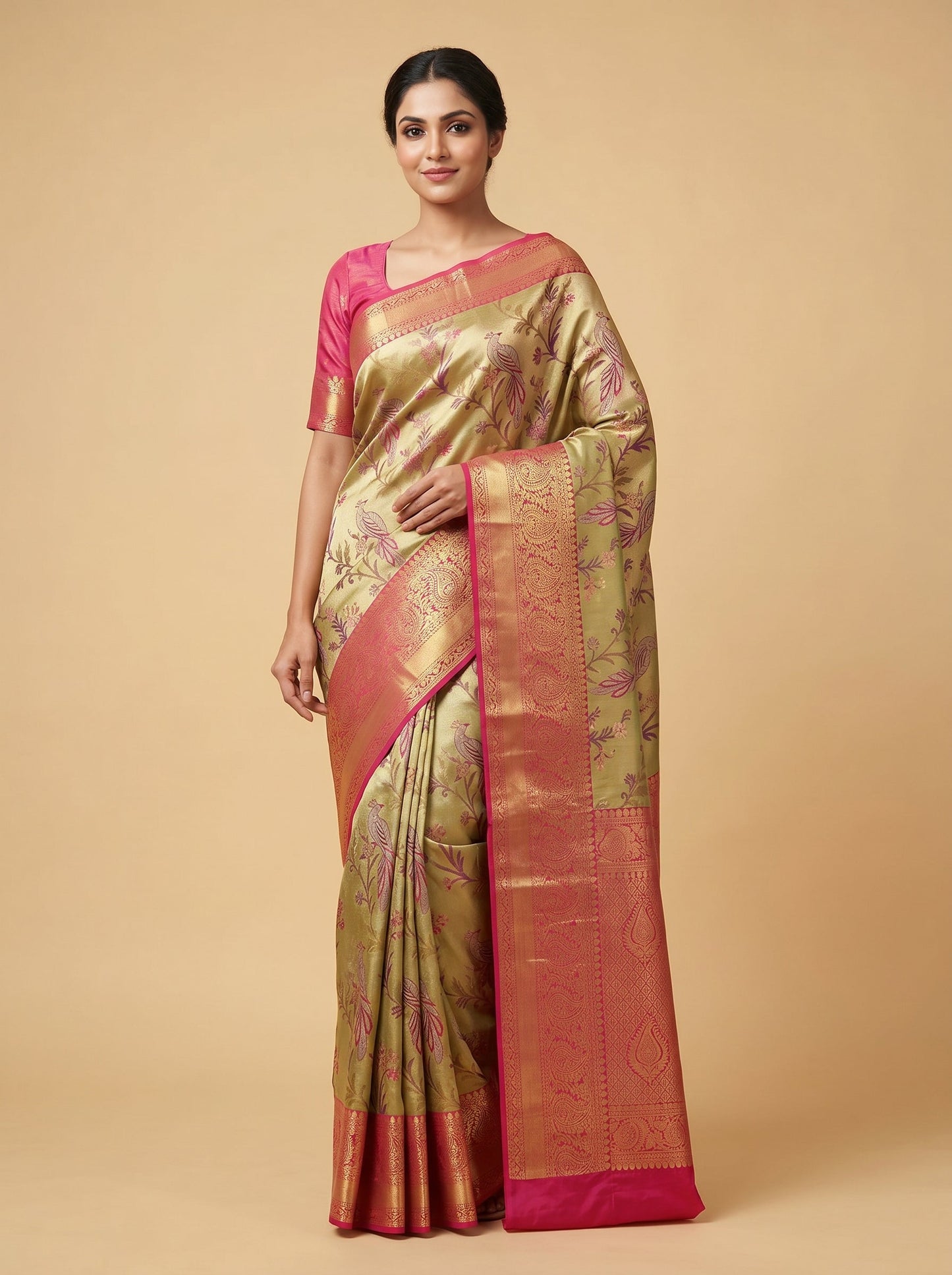 Gold red handloom saree with woven pallu