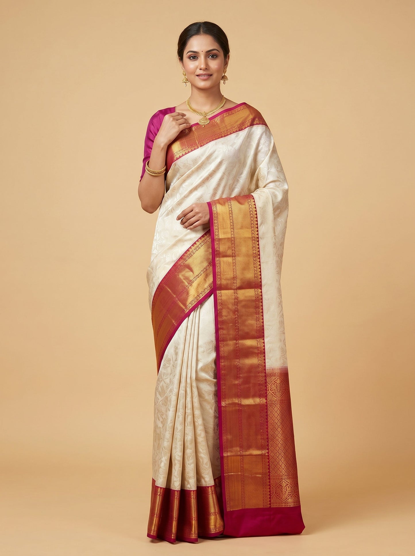 Gold Red Royal Blend Stitch Saree