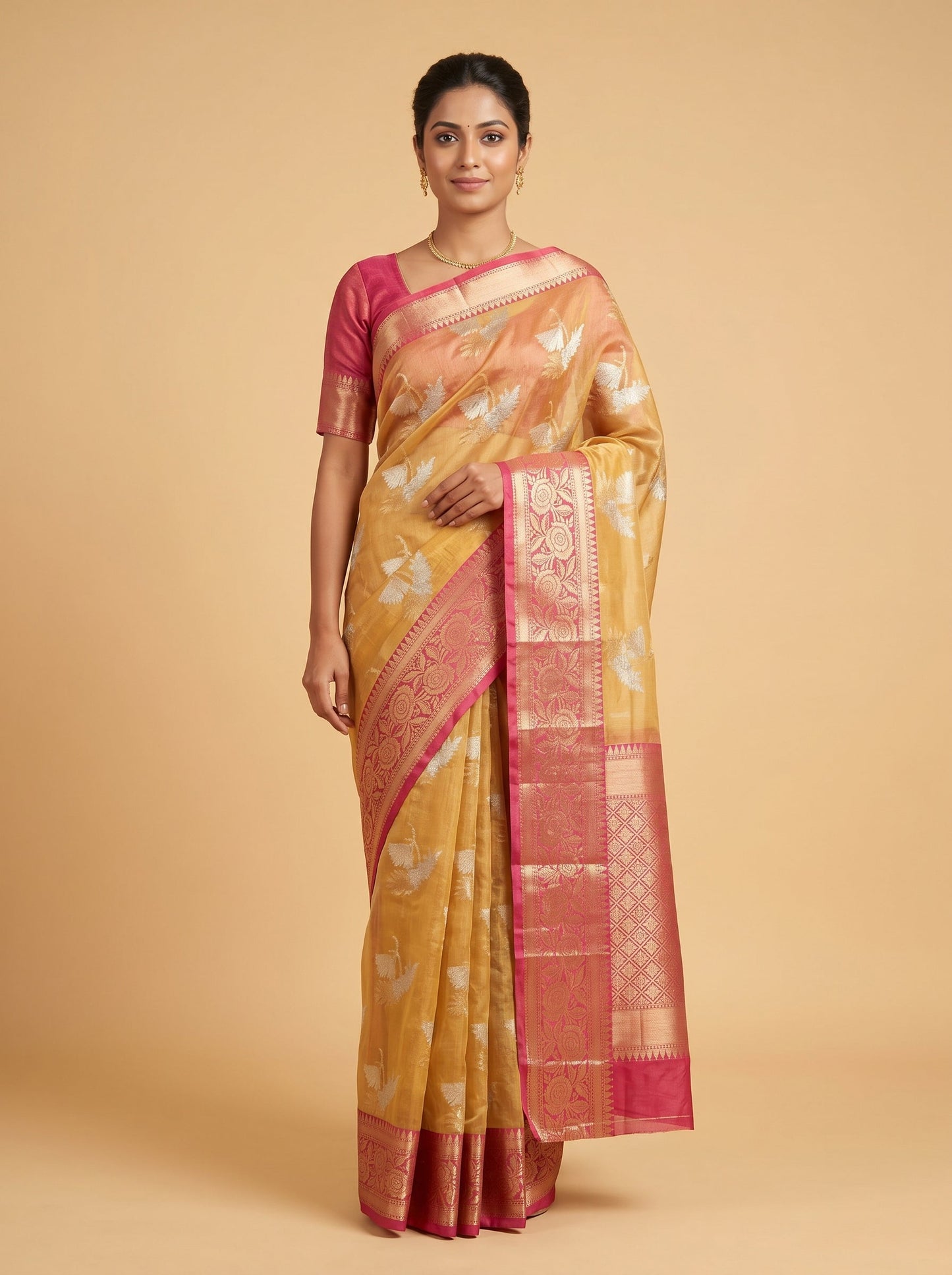 Gold Burnished Tone Handloom Saree
