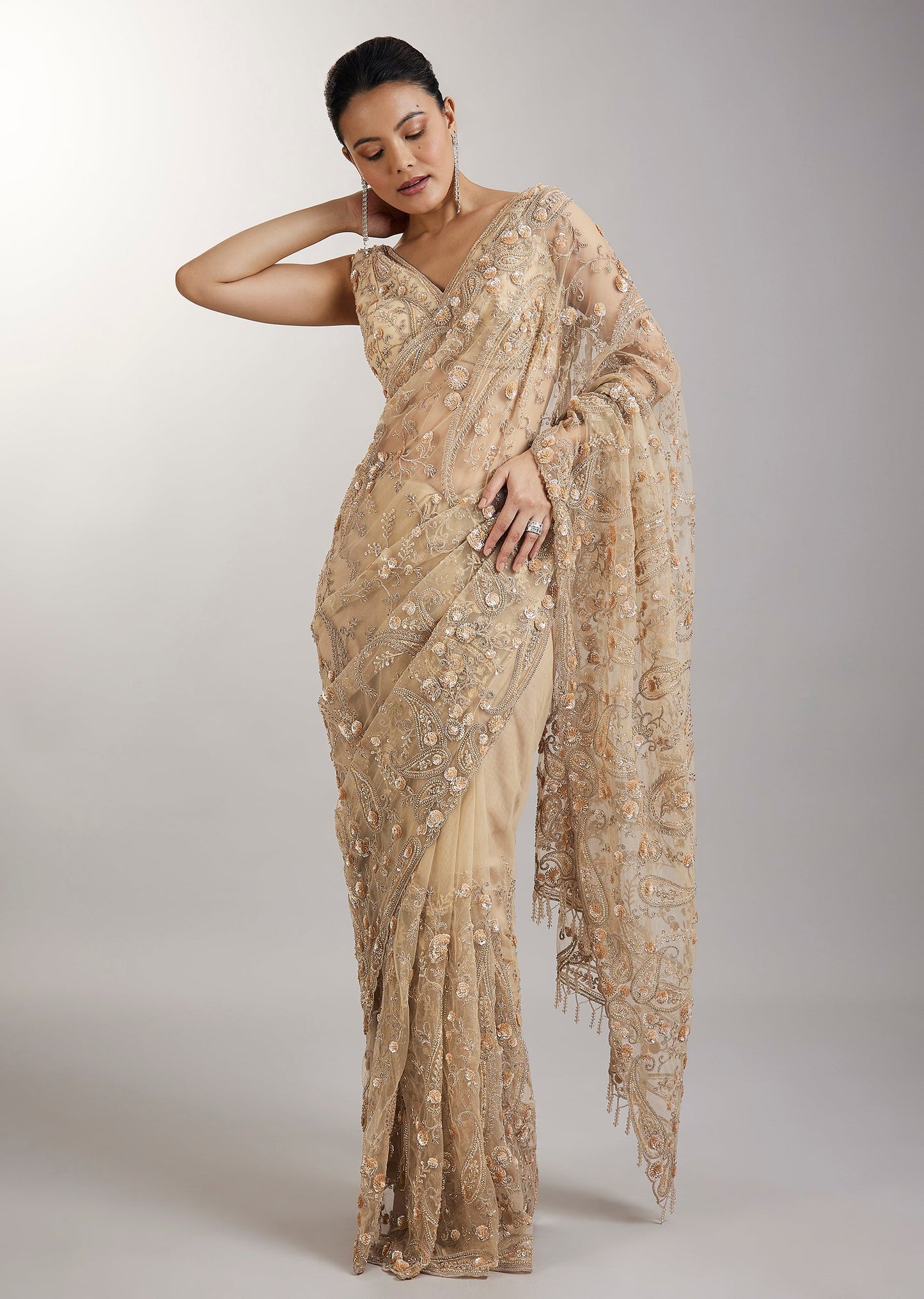 Gold Glowing Embroidered Saree