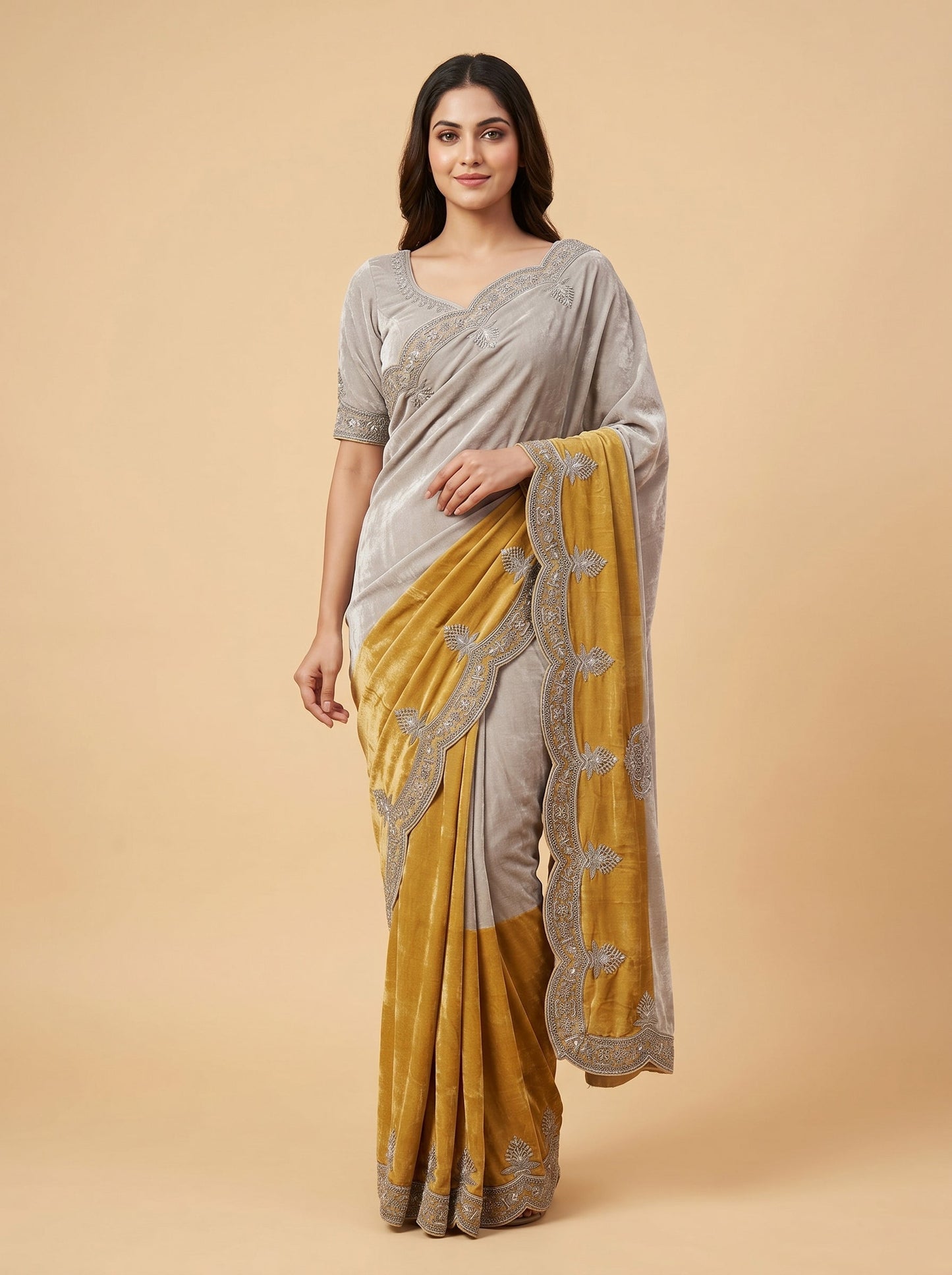 Gold Shaded Luxe Embroidered Saree