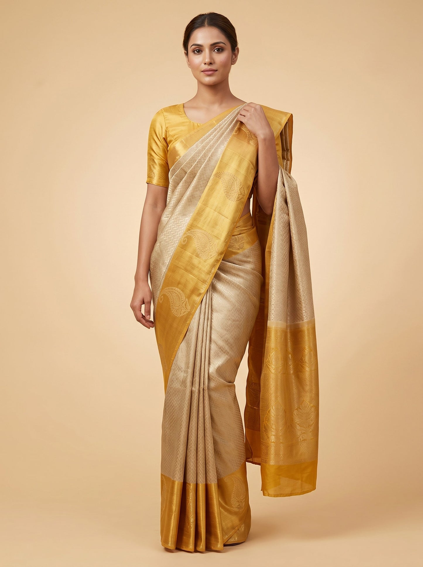 Gold Silver Dual Handloom Saree