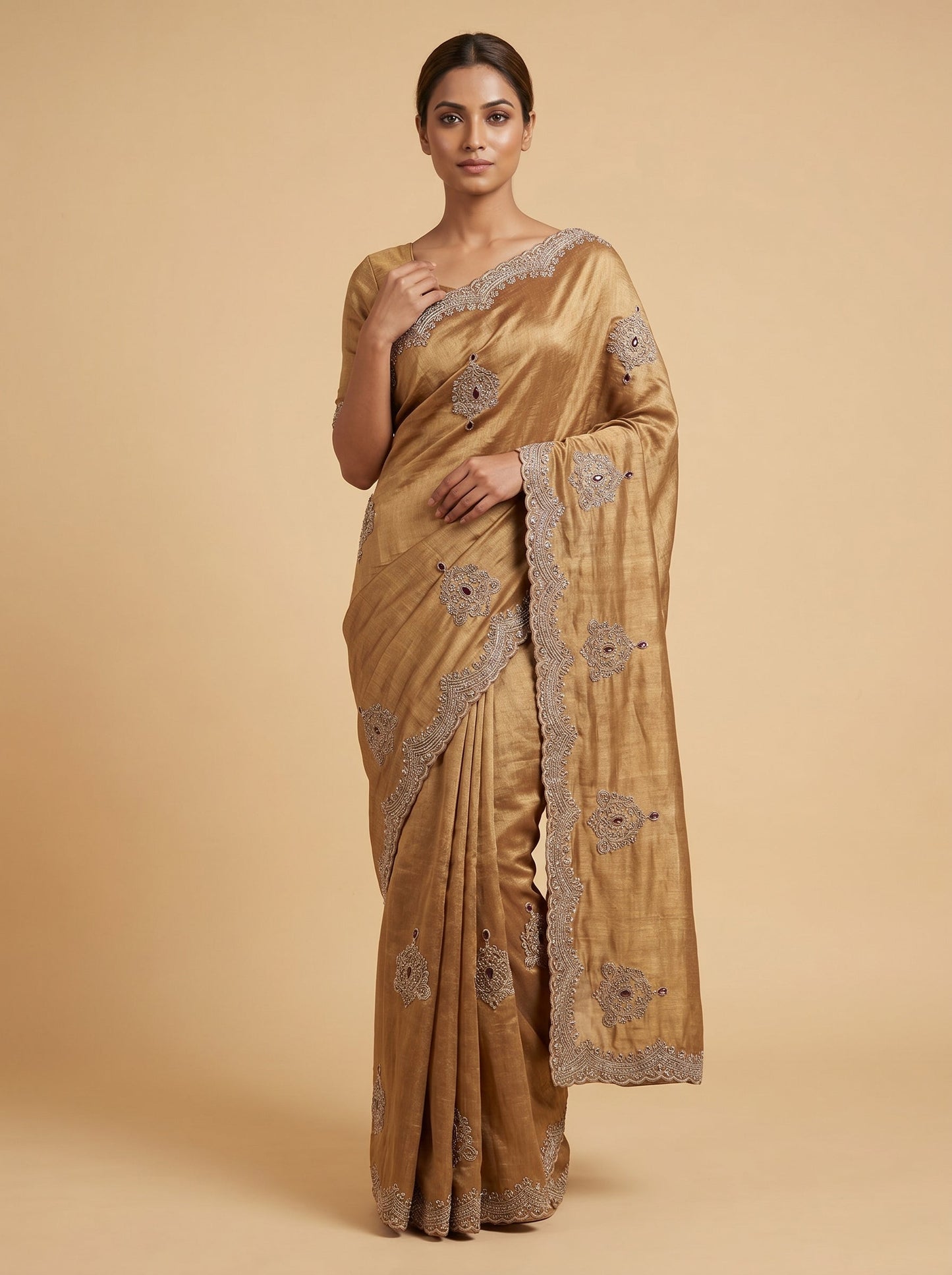 Gold Silver Fusion Embroidered Saree