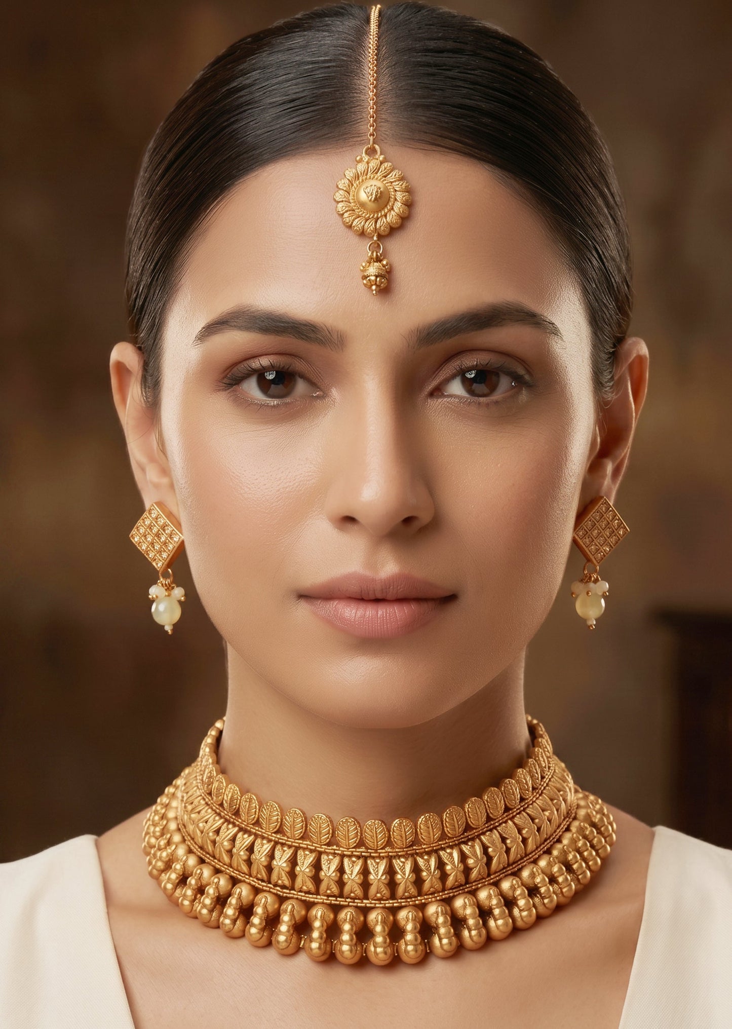 Gold Tone Kundan Necklace Set