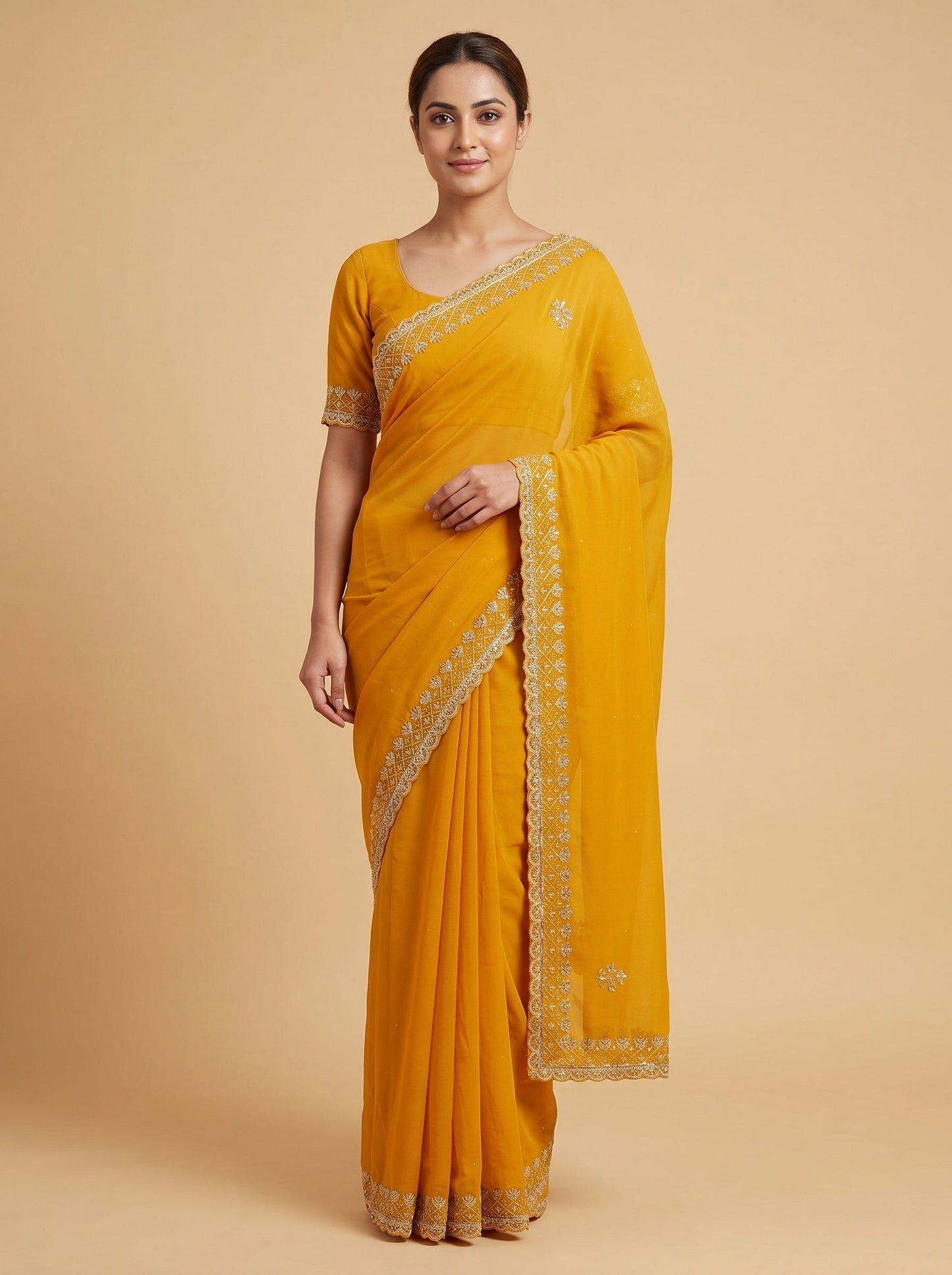 Golden Amber Embroidered Saree