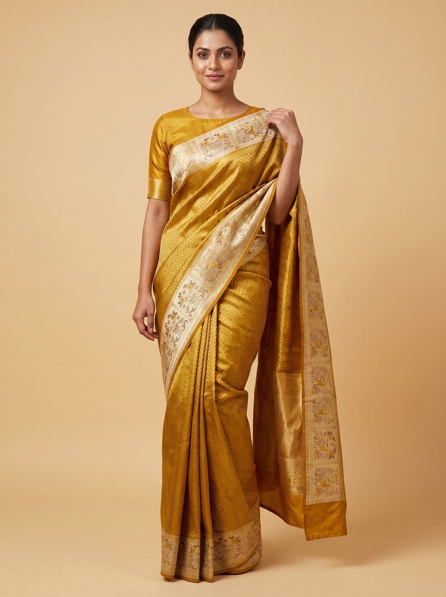Golden Chiku Soft Blend Handloom Saree
