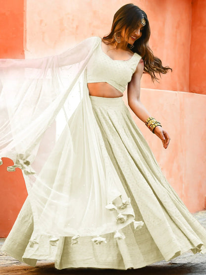 Tulsi Art Gorgeous Off-White Sequins Georgette Event Wear Lehenga Choli
