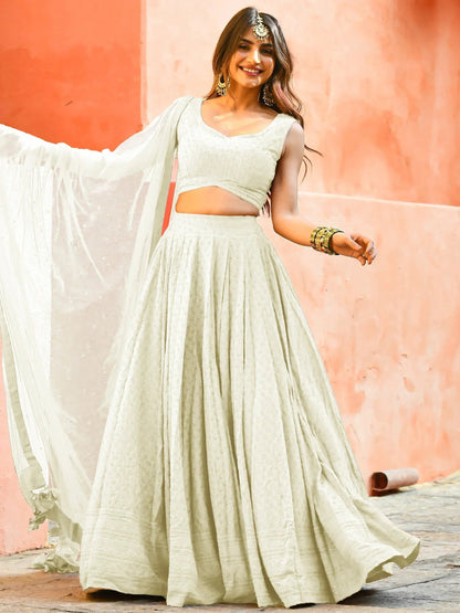 Tulsi Art Gorgeous Off-White Sequins Georgette Event Wear Lehenga Choli