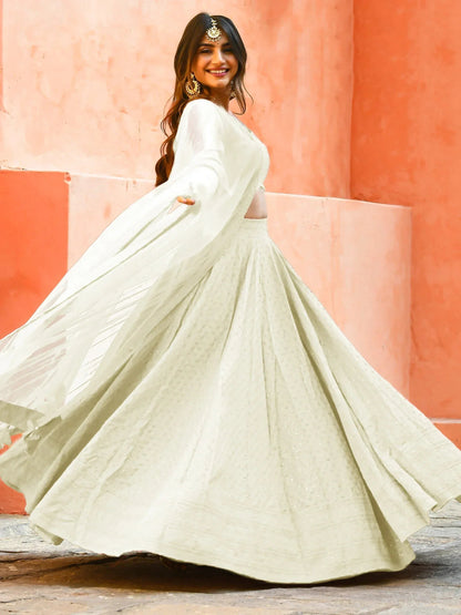 Tulsi Art Gorgeous Off-White Sequins Georgette Event Wear Lehenga Choli