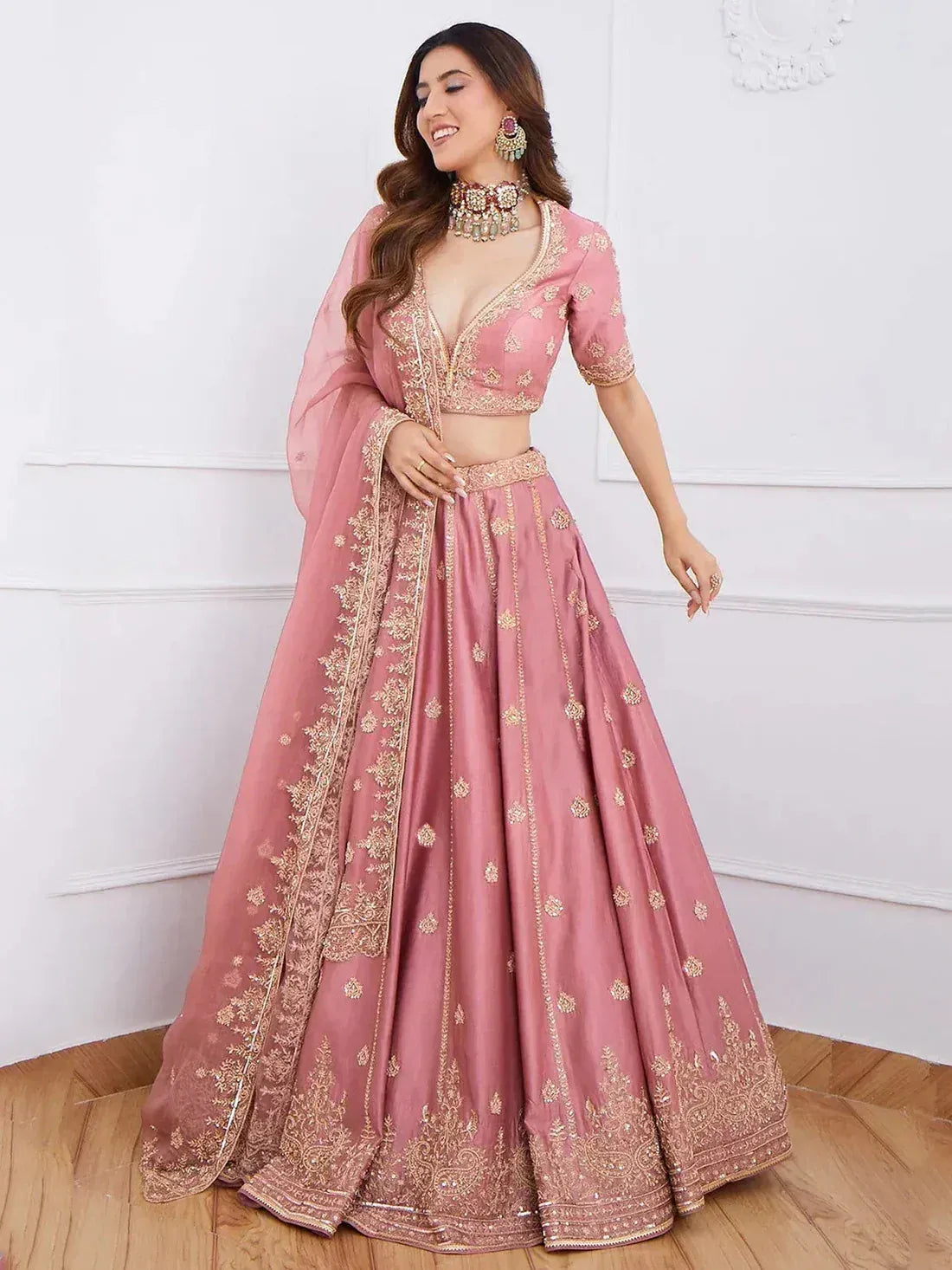 Tulsi Art Gorgeous Pink Sequins Art Silk Designer Lehenga Choli With Dupatta
