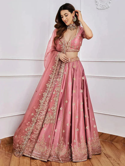 Tulsi Art Gorgeous Pink Sequins Art Silk Designer Lehenga Choli With Dupatta