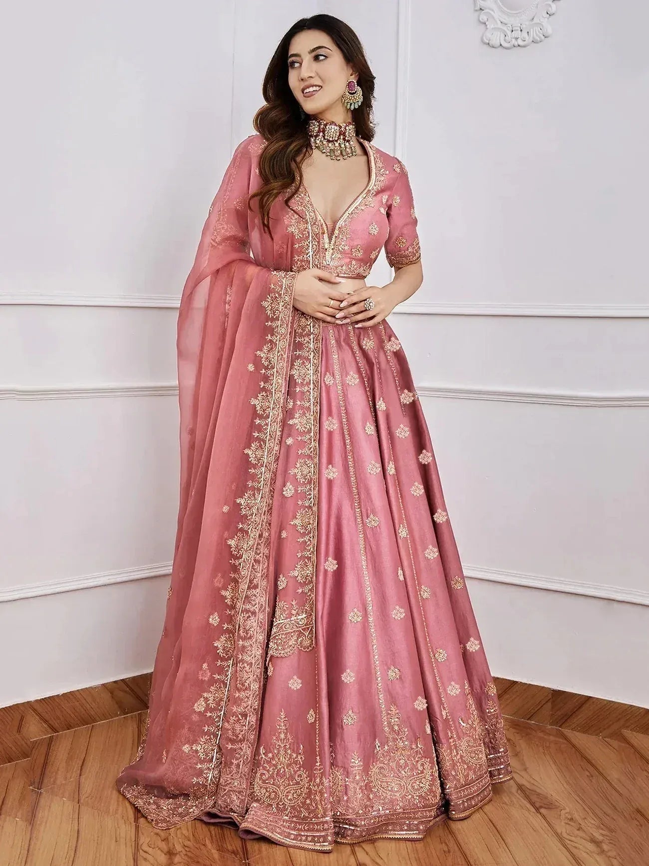 Tulsi Art Gorgeous Pink Sequins Art Silk Designer Lehenga Choli With Dupatta
