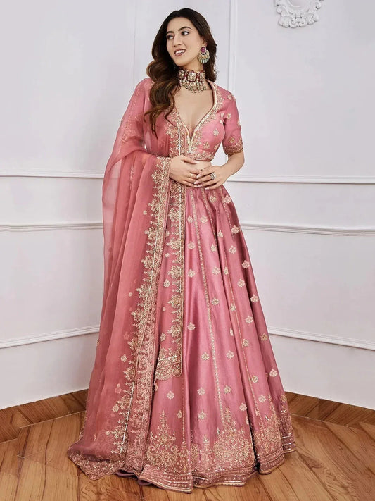 Tulsi Art Gorgeous Pink Sequins Art Silk Designer Lehenga Choli With Dupatta