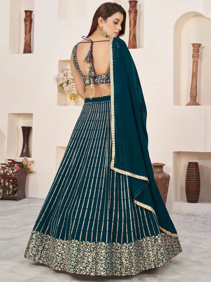 Tulsi Art Gorgeousâ Teal Green Sequins Work Georgette Function Wear Lehenga Choli