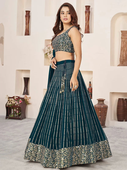 Tulsi Art Gorgeousâ Teal Green Sequins Work Georgette Function Wear Lehenga Choli