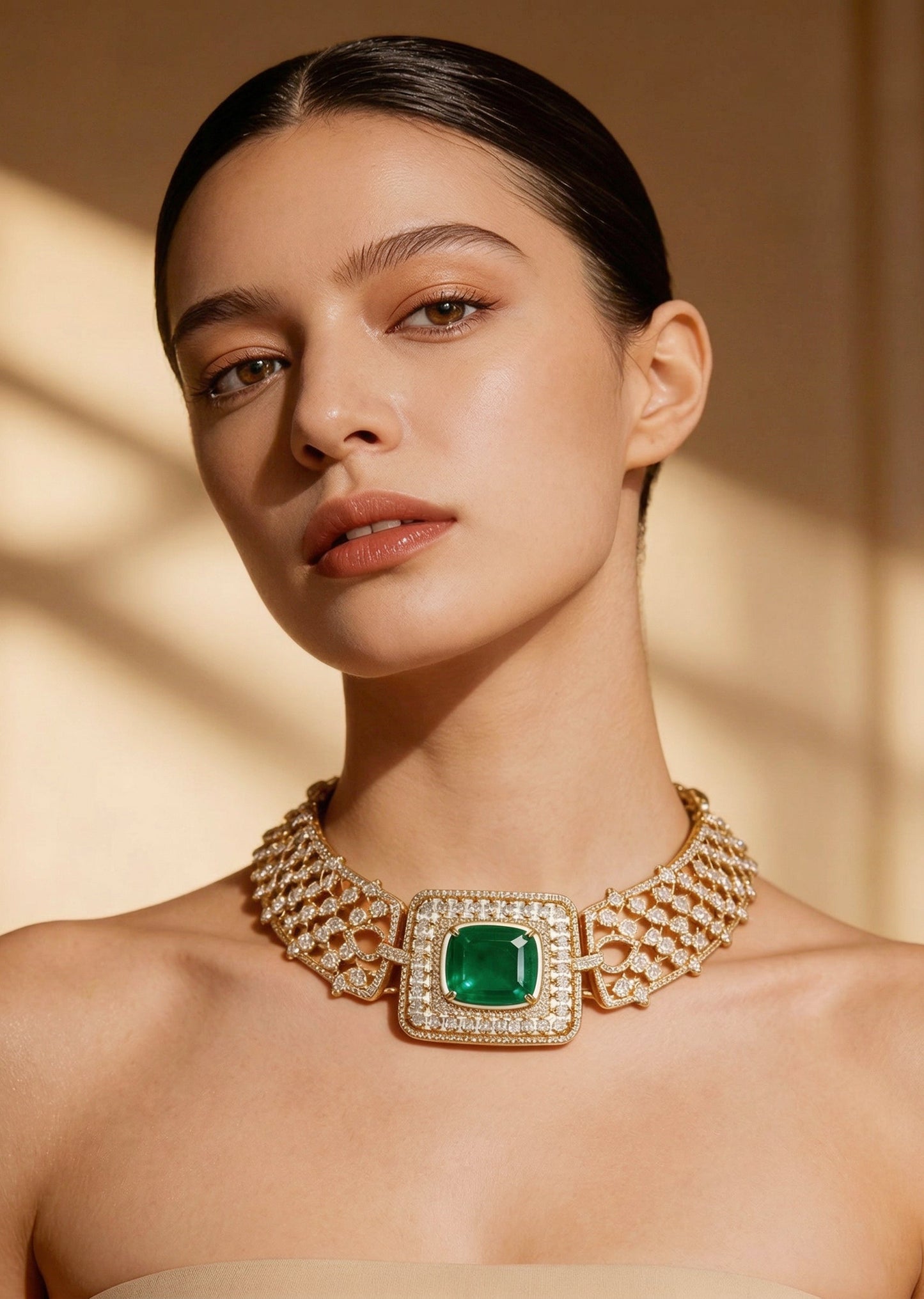 Green And Gold Geometric Pendant Necklace