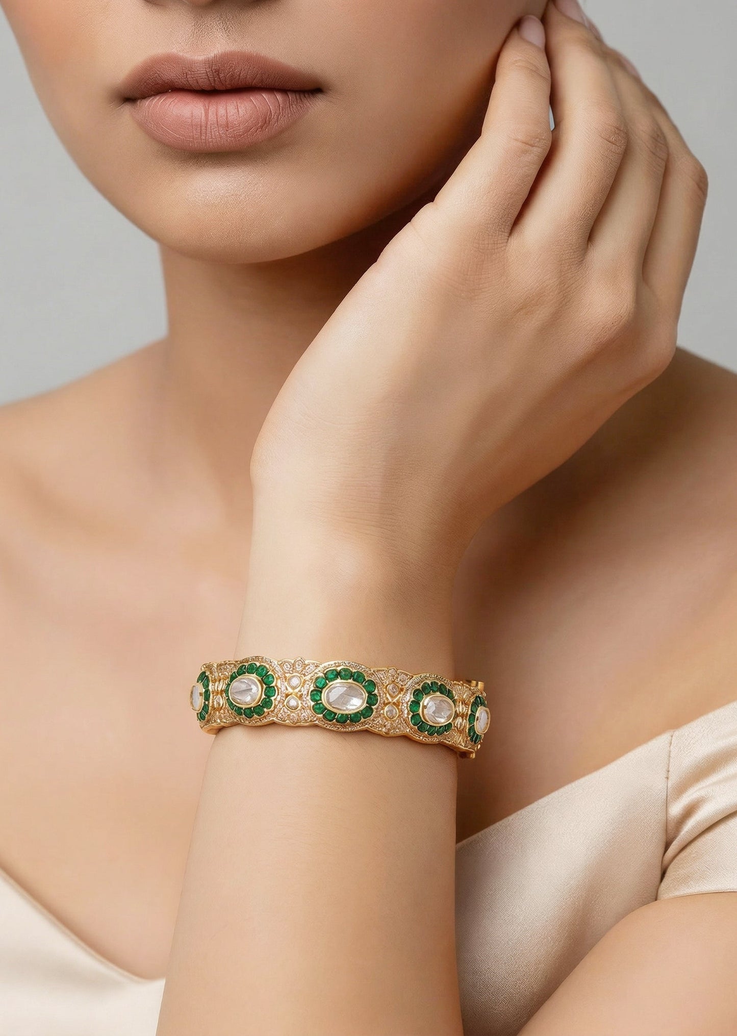 Green And Gold Stone Encrusted Bangle Set