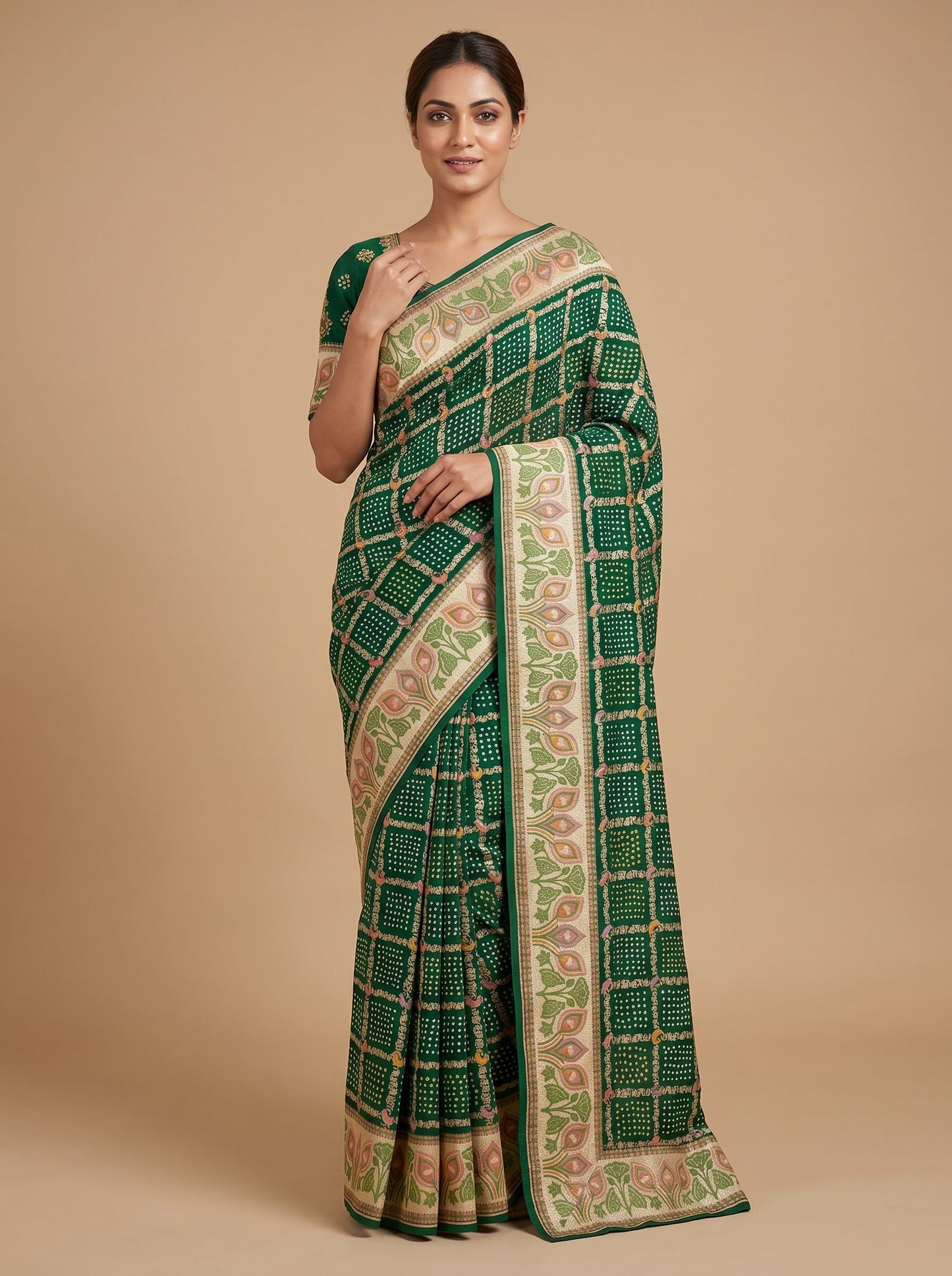 Green Bandhani Saree with Lively Charm