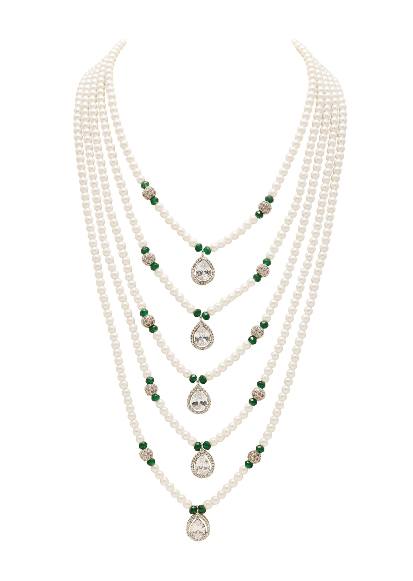 Green Beaded Layered Long Necklace