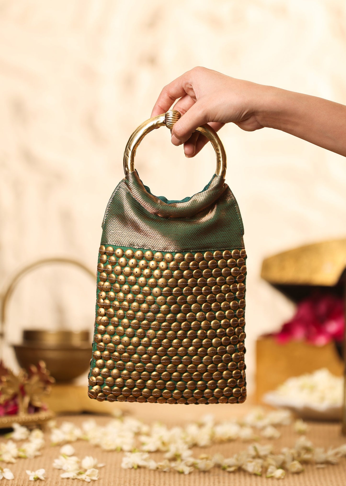 Green Brocade Handbag