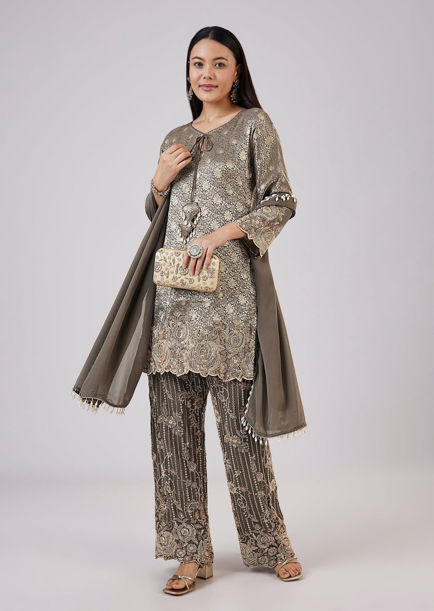Green Brocade Kurta Set With Bead Work