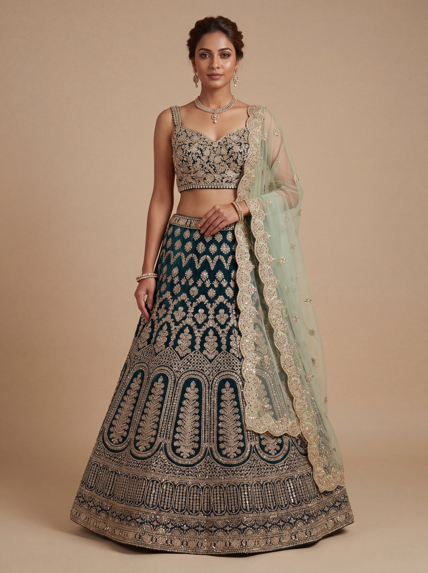 Green Classic Heritage Lehenga