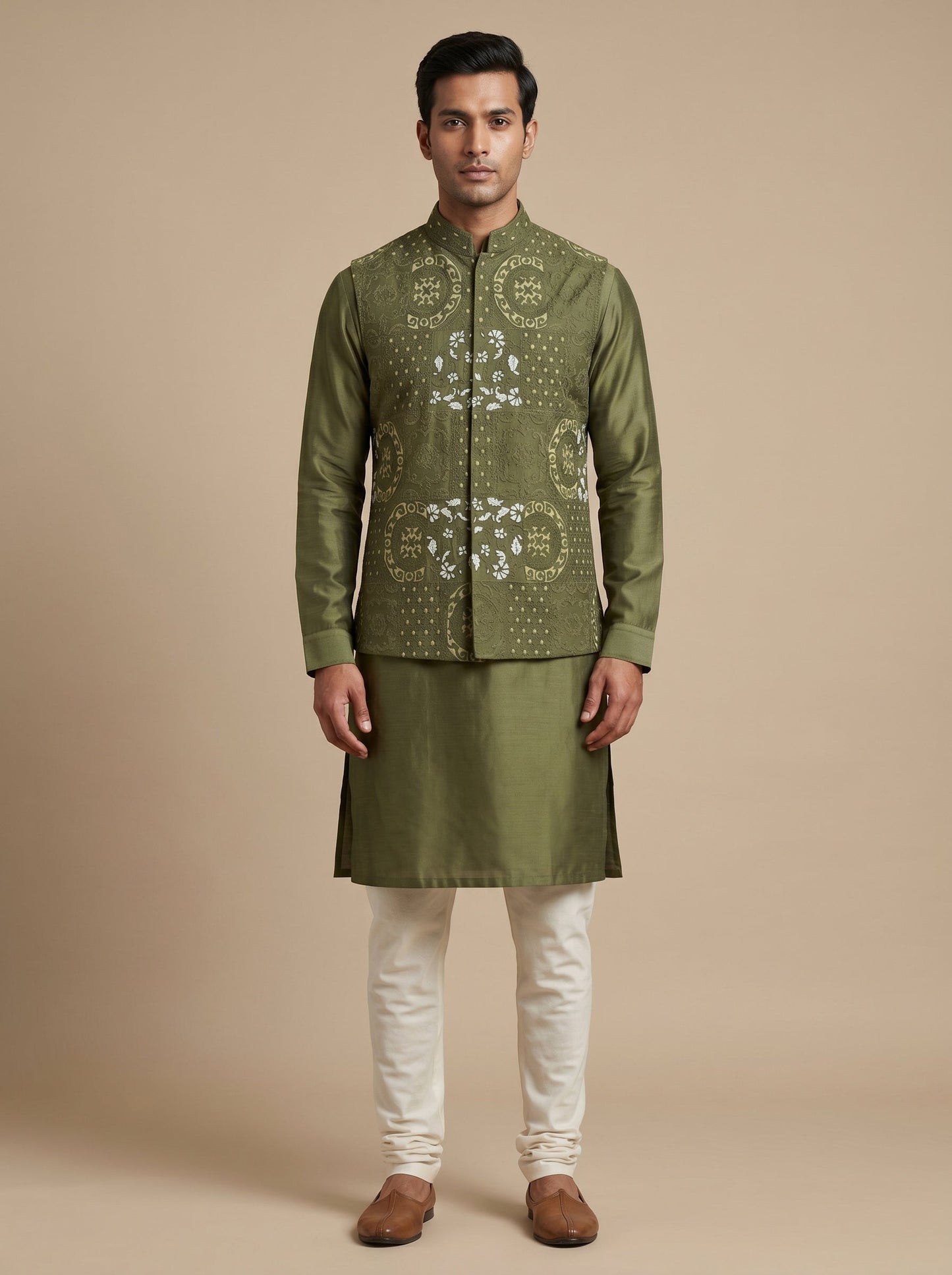 Green Classic Jacket Kurta Set