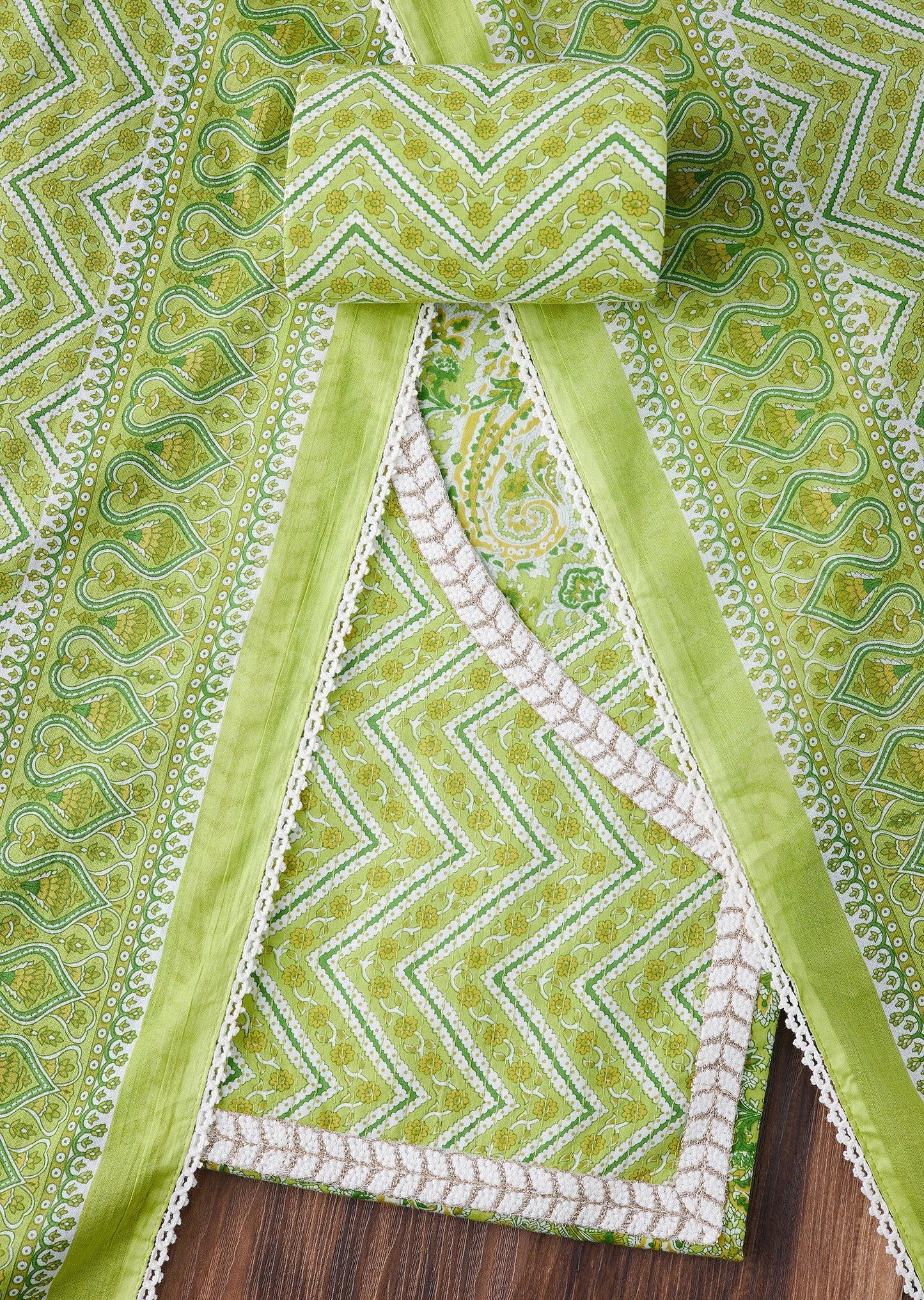 Green Cotton Printed Unstitched Suit