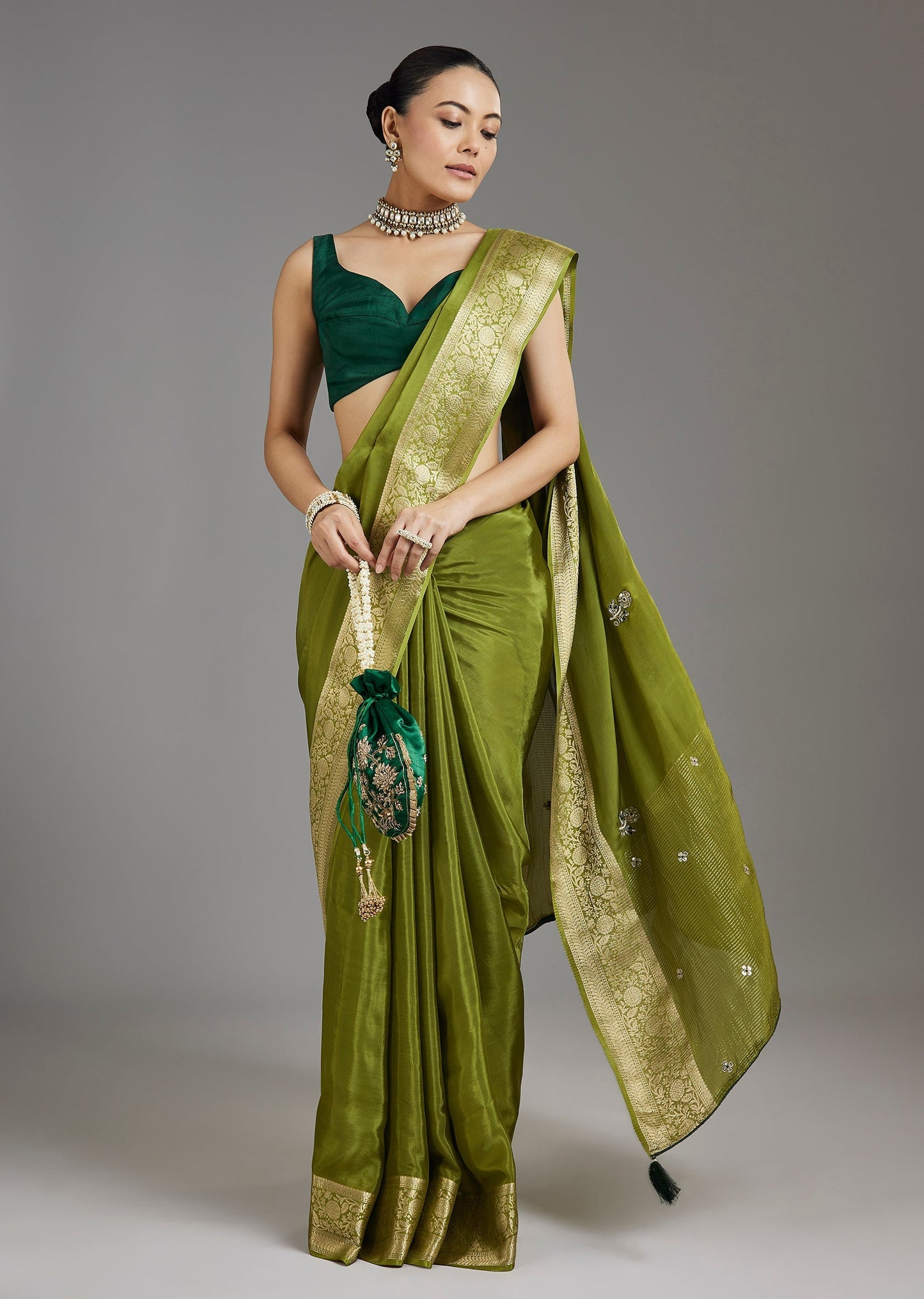 Green Crepe Saree