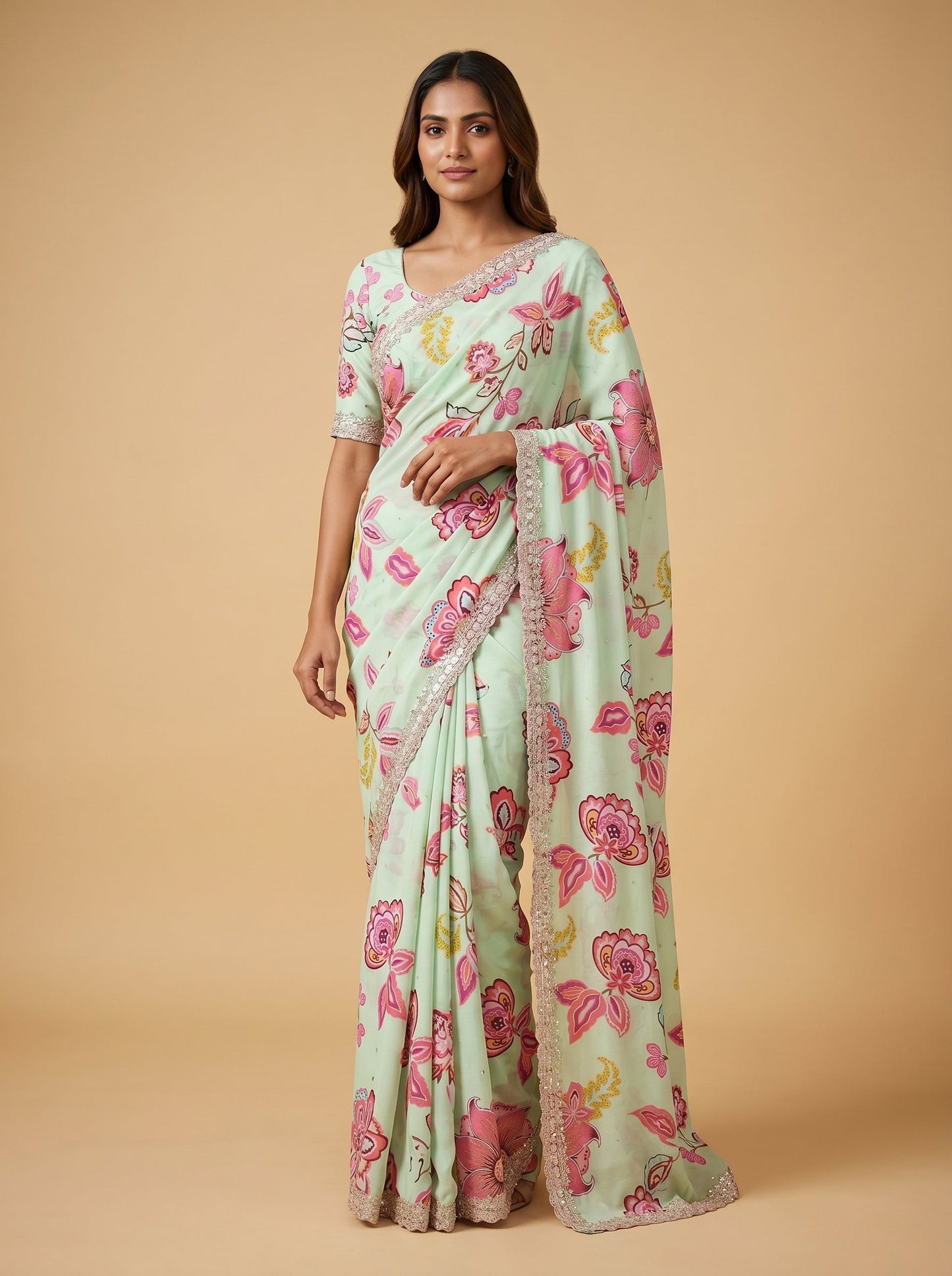 Green Crisp Detailed Saree