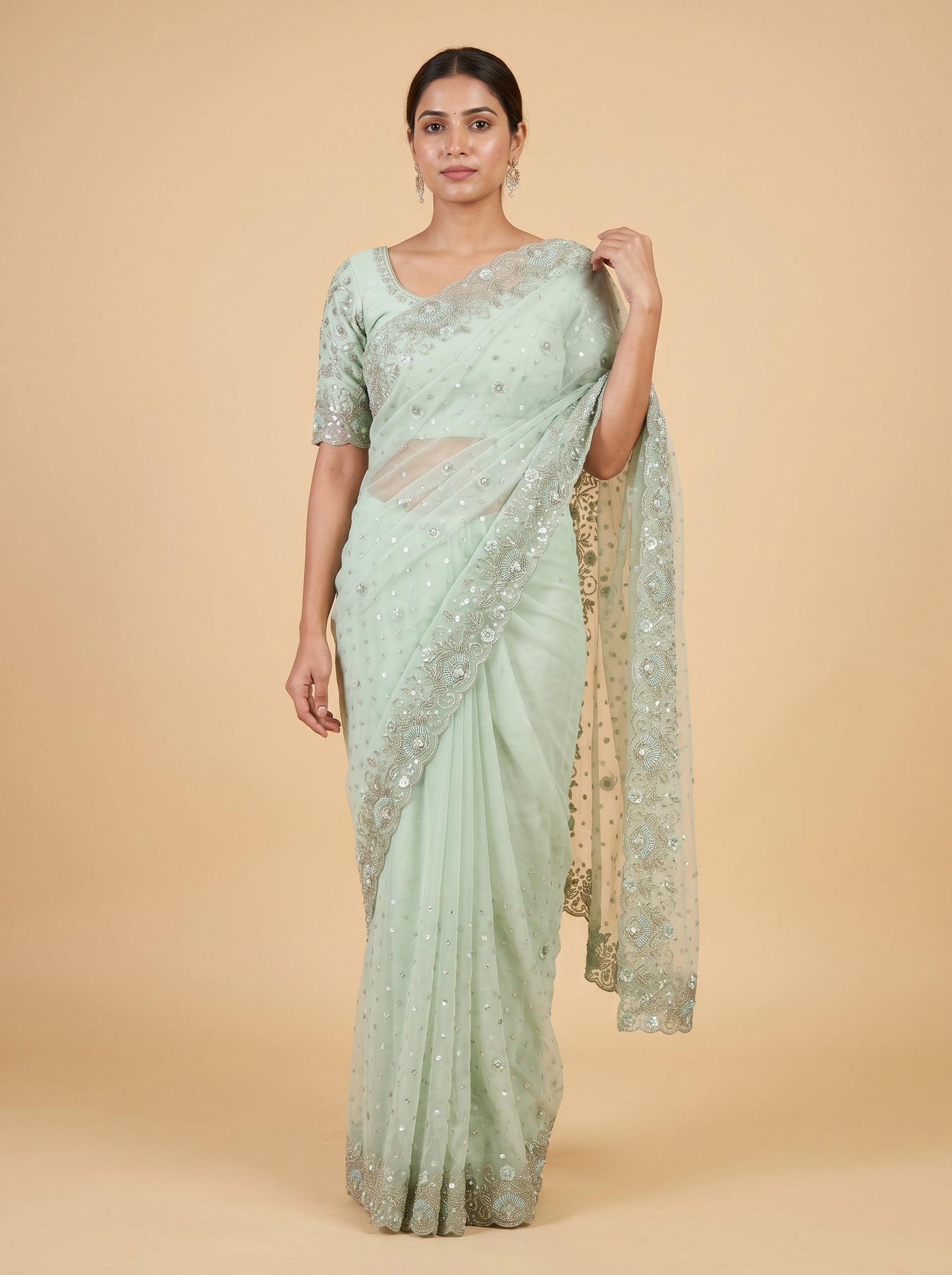 Green Deep Embroidered Saree