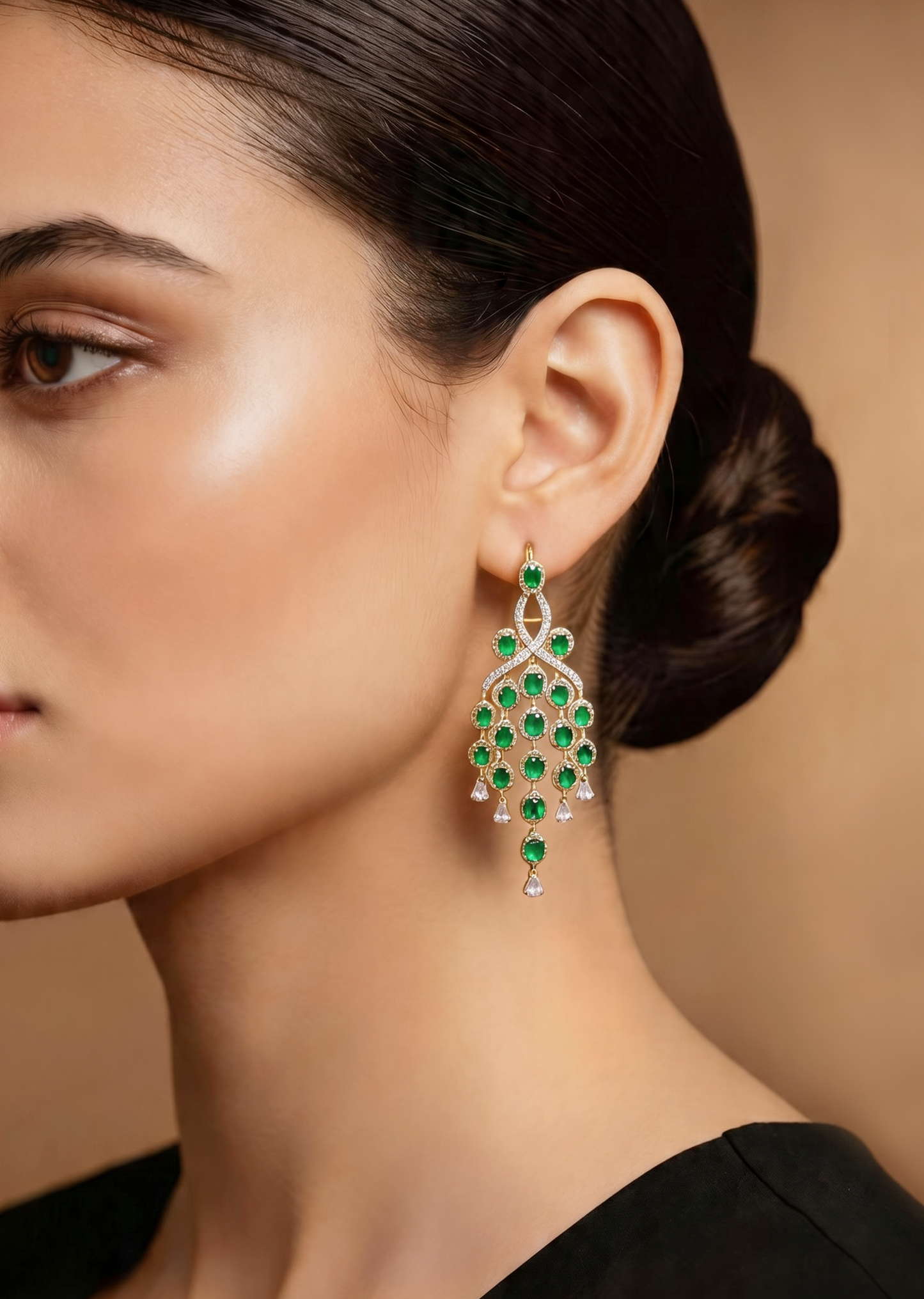 Green Designer Long Earrings