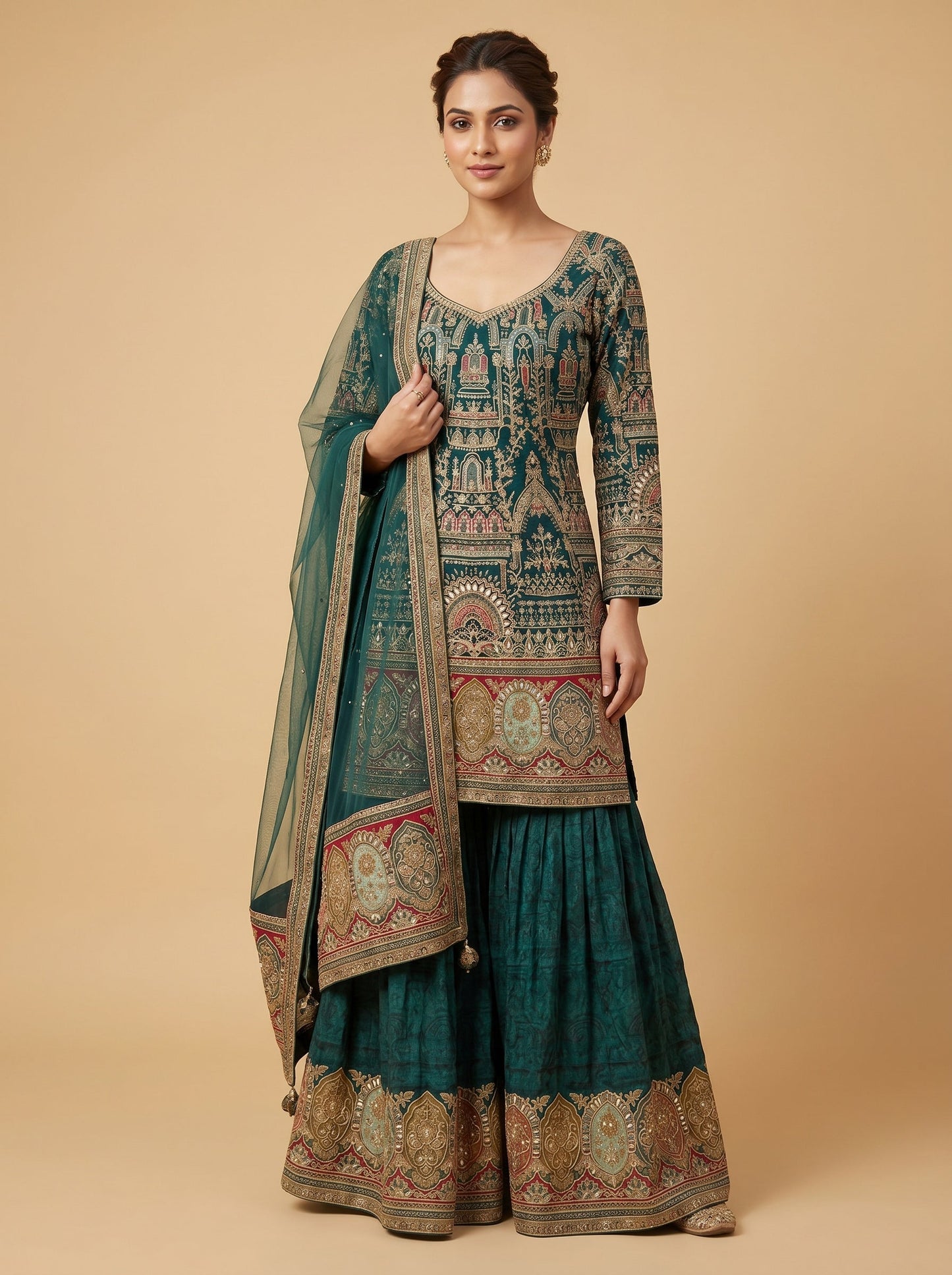 Green Designer Muslin Printed Palazzo Set