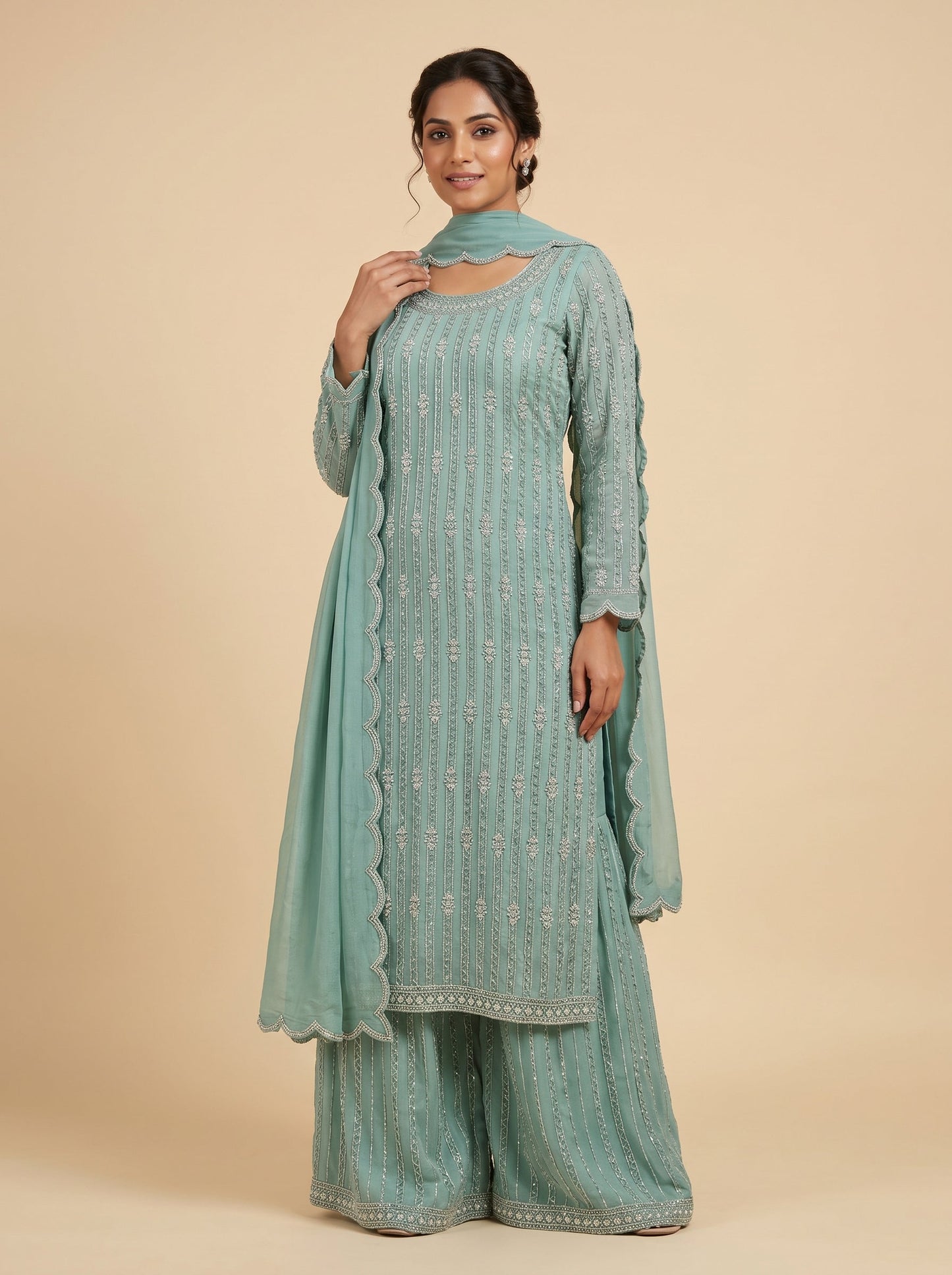 Green Designer Palazzo Set Suit