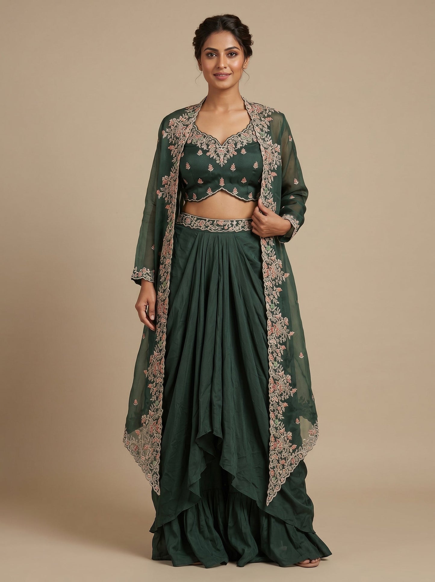 Green Drift Dhoti Set